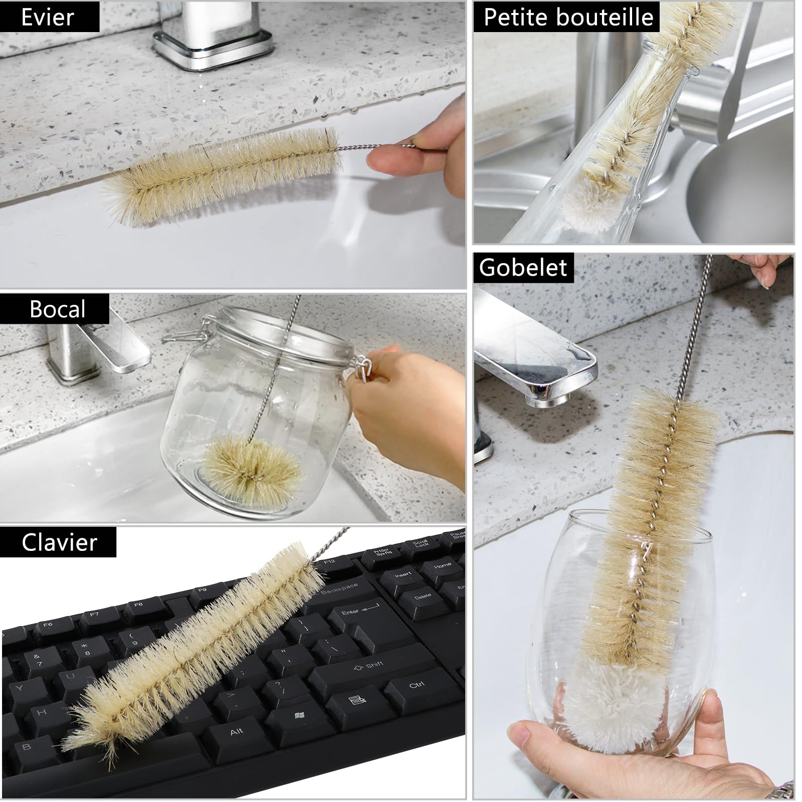 MASTERTOP Juego de 9 Cepillos para Botellas Largos y Flexibles Juego de Cepillo de Limpieza para Taza, Vidrio, Biberón, Pajita, Termo y Varios Recipientes