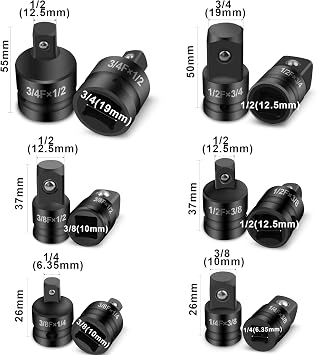 MFLABEL Impact Converter Adapter Socket Set 6-Piece,Converter Adapter Set Fits Impact Driver, Torque Wrench, Power Drill, Ratchet 1/4 3/8 1/2 3/4, TL10091