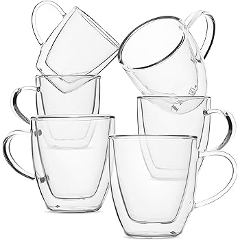 Amazon Com 2 Oz Espresso Glasses Set Of 4 Single Shot Cup Double Wall Italian Demitasse Cups Clear Insulated Cappuccino Or Cafe Mug With Handle By Epare Espresso Cups