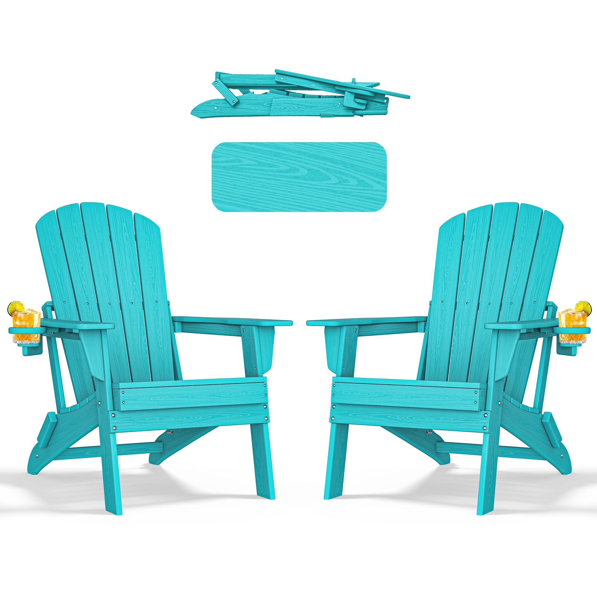 Nevilywood Folding Adirondack Chairs Set of 2 in Aruba Blue