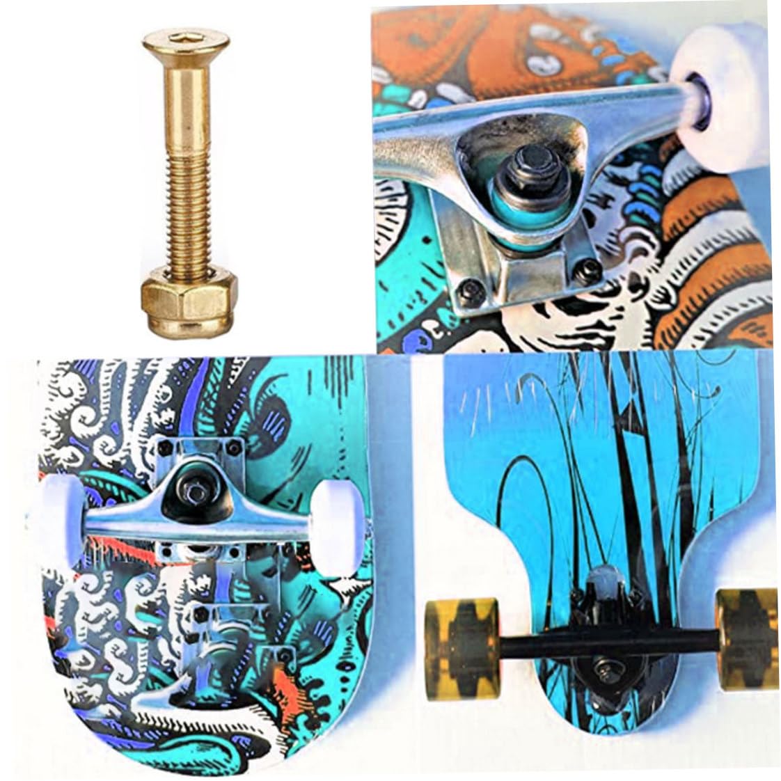 Tornillos Y Tuercas Para Skate/longboard - Pack 16 Piezas, M5 X 25mm, Acero Al Carbono, Color Dorado