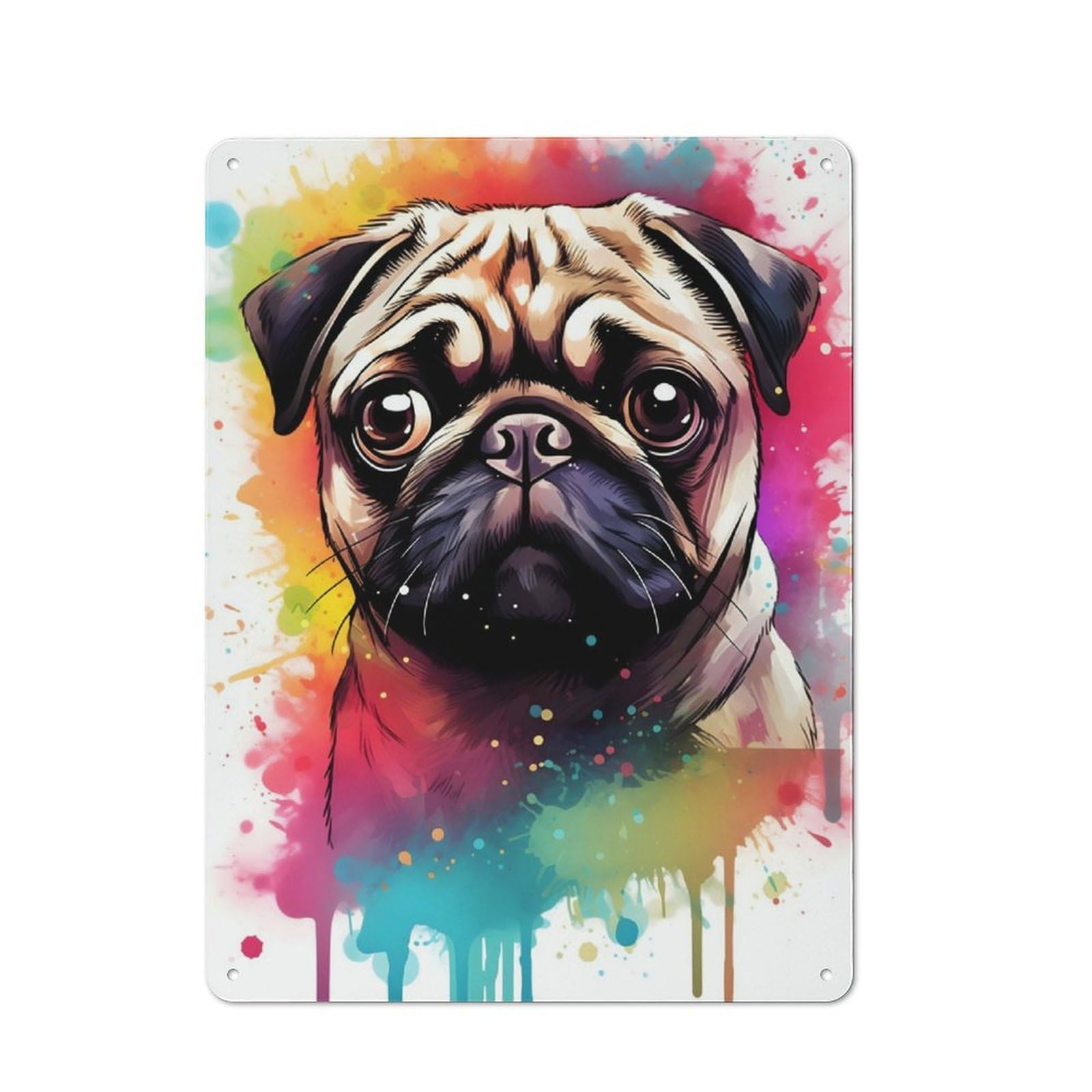 Metal Wall Sign 40x30cm Featuring Cute Watercolor Pug Dog for Garage Or Workshop, for Garage, Workshop And Man Cave Decoration