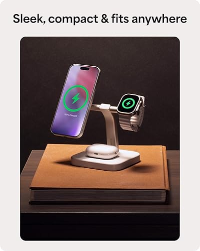 Miniatura 6 de Mophie Soporte de carga inalámbrico, certificado Qi2, cargador MagSafe para iPhone, cargador inalámbrico rápido magnético con soporte ajustable para