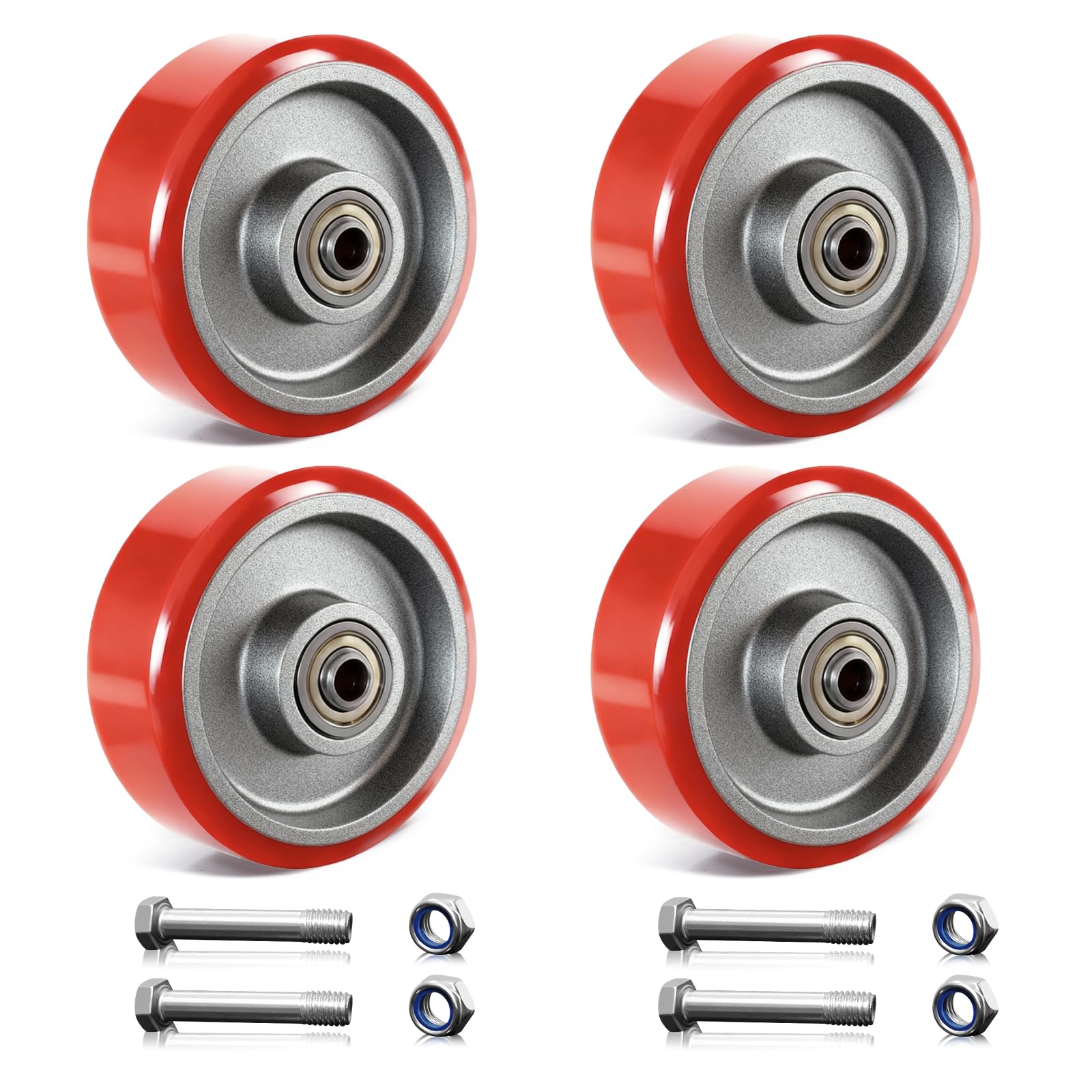 Sohnvwtgd 4 Pack 3 Inch Caster Wheels, Polyurethane On Cast Iron Wheel (Set Of 4)- Heavy Duty Caster Wheels With 1400 Lb Capacity, Industrial Casters Wheels For Cart Furniture Workbench