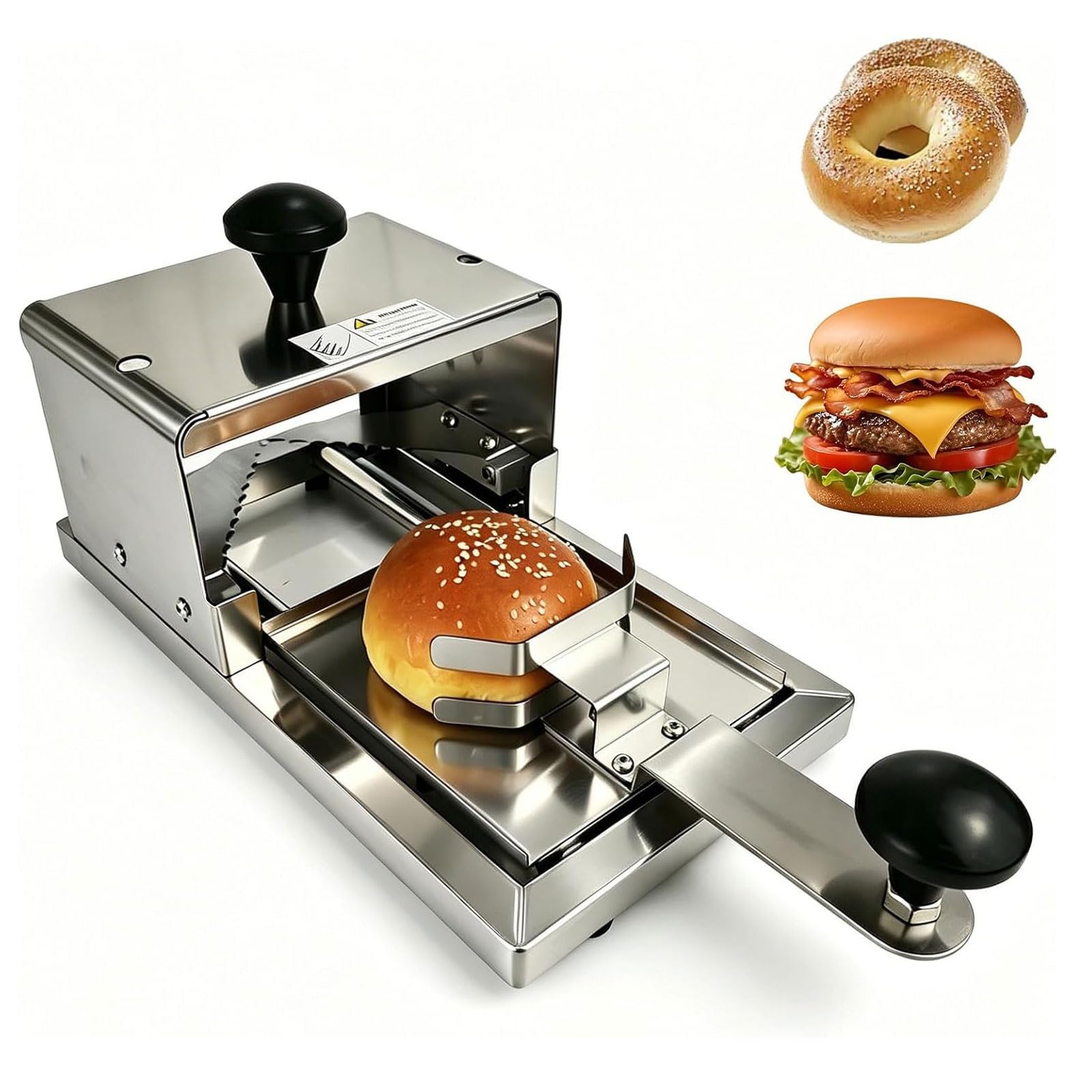 Eiwitany Commercial Manual Bread & Bagel Slicer, Push-Pull Design with Adjust Cutting Thickness, for Bakery Hamburger Buns & Bagels