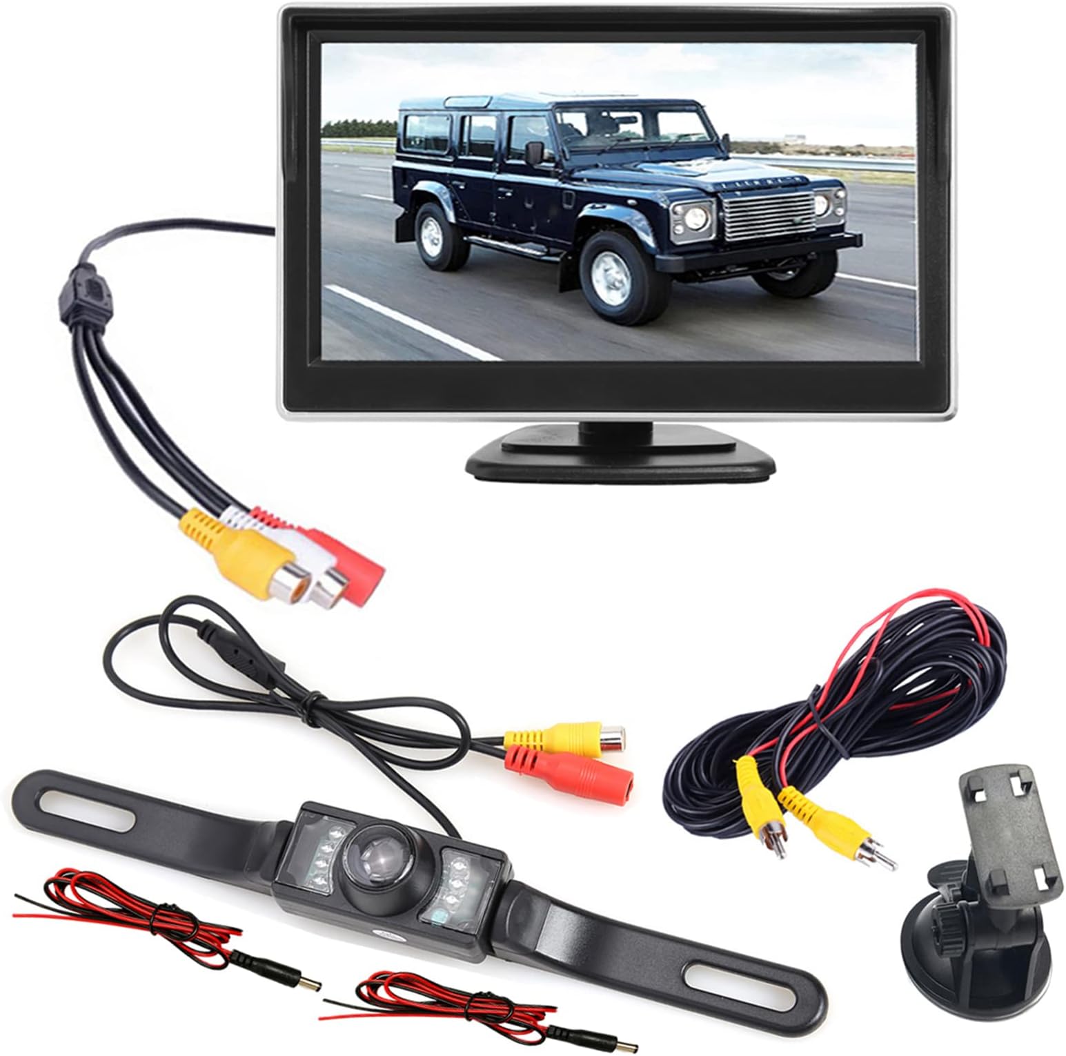 YANDAN 1080P Backup Camera with 5 inch Monitor License Plate Back Up Camera for Car Pickup Truck SUV Rear View Camera Backing Reverse Camera Crystal Clear Image IP69 Waterproof