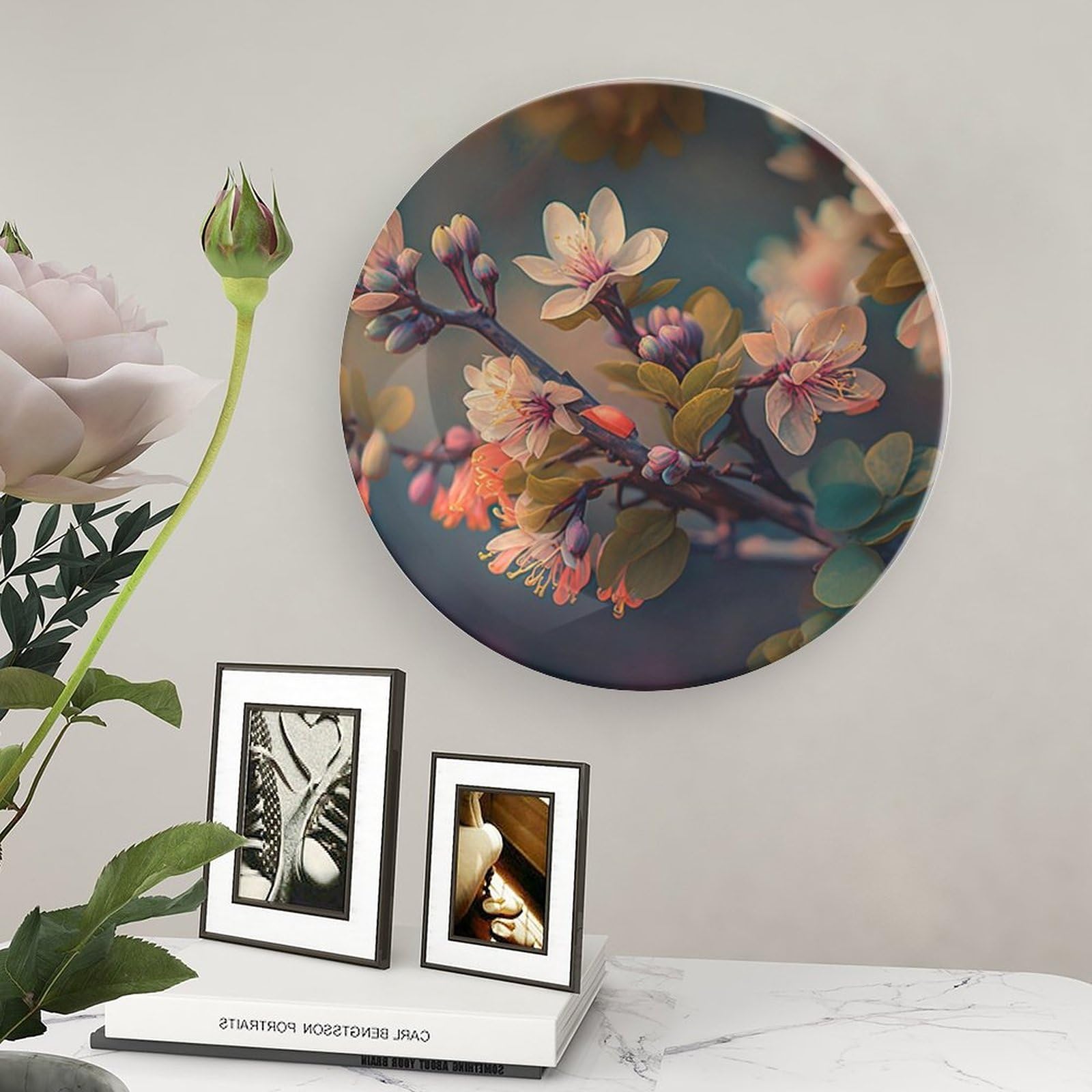 Piatti decorativi da appendere al muro, piatto in ceramica con supporto espositivo, decorazione per interni per armadi da cucina, vassoio rotondo da 20,3 cm