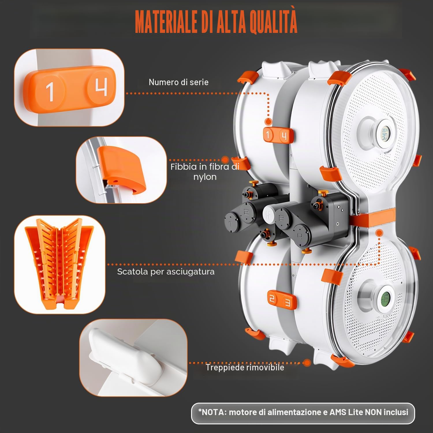 AMS Lite - Custodia per il sistema di stampa 3D multicolore Bambu Lab AMS Lite – Stoccaggio completo e sigillato dei filamenti con funzione di essiccazione, posizionamento verticale (4
