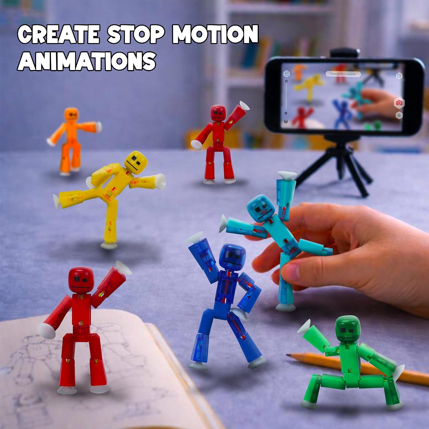 StikBot 6-Pack 2-Tone Series: Collectible Half-Clear & Half-Solid Action Figures – Poseable Stop-Motion Animation Toys with Dual-Sided Faces and Suction Cup Hands & Feet – Includes 6 Unique Colors