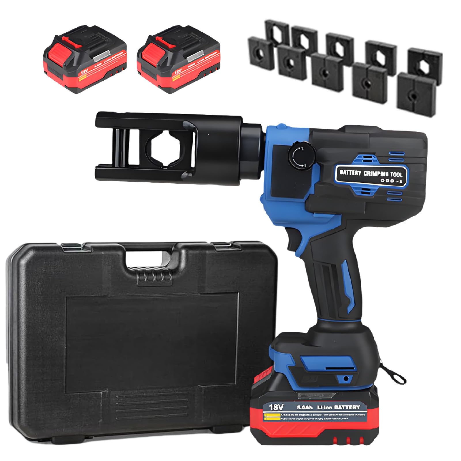 SENJINGHUA Cordless Hydraulic Cable Lug Crimping Machine, 70KN Rechargeable Terminal Cable Pliers 350° Rotatable 4-300mm² Cu/Al Terminal, 12 Dies 2PCS 18V/4Ah,CD120