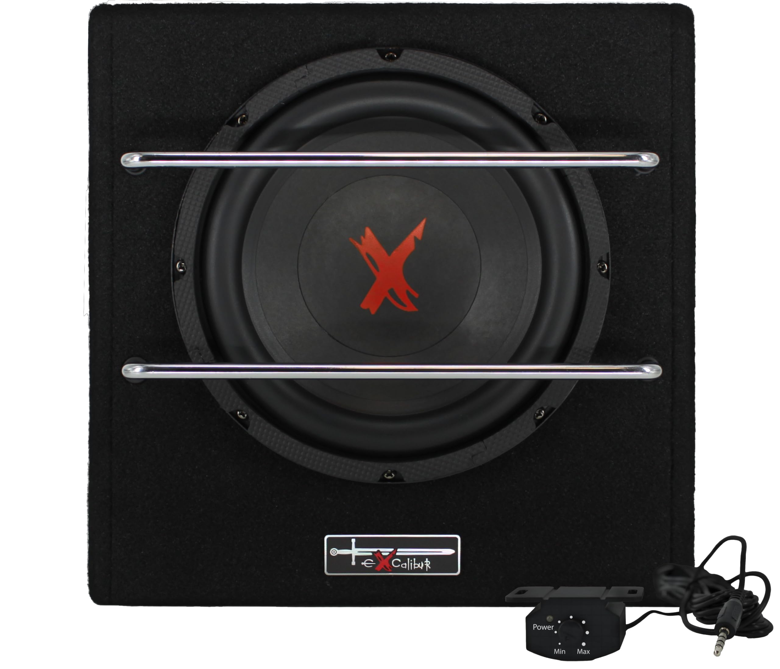 Excalibur X801BA Subwoofer Coche Activo 8" 20cm Caja Bass Reflex con Amplificador Integrado Potencia MAX Compacto Audio Automóvil Bombo Graves Maletero Instalación Fácil Negro