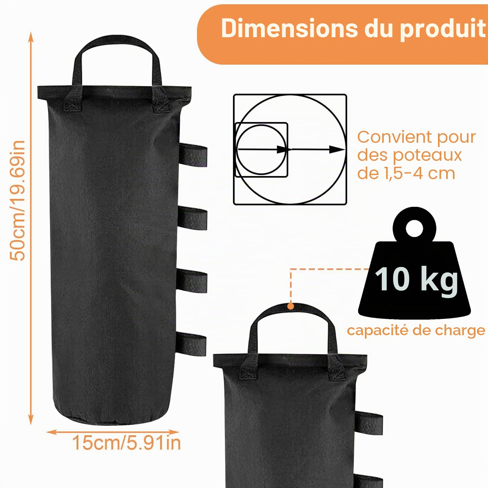 Sac de Lestage pour Tonnelle Poids pour Lot de 8 Sac Lestage Epaissir pour Pied de Tonnelle,pour Auvent,Tente (Oxford 800D-50 * 15cm-NOI)