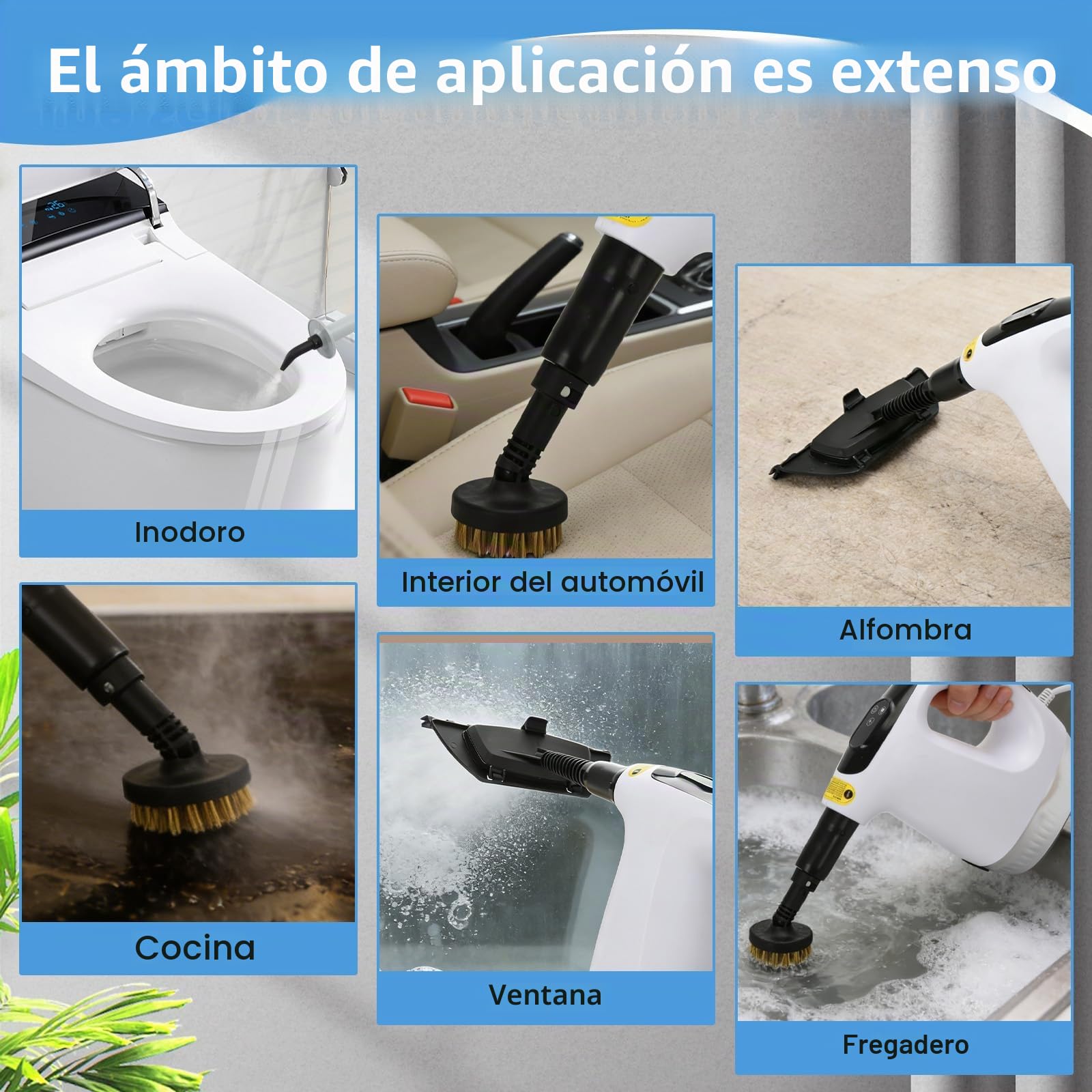 Limpiador de vapor manual de 1200 W, Vaporeta de Mano multiuso de 500ml | Roadtime 9 accesorios, Limpiador de vapor portátil Limpieza sin Químicos de 120 ℃ para hogar,suelos,baldosas,ventanas,sofá