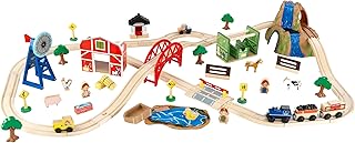 KidKraft Wooden Rural Farm Train Set with 75 Pieces, Children's Toy Vehicle Playset, Gift for Ages 3+