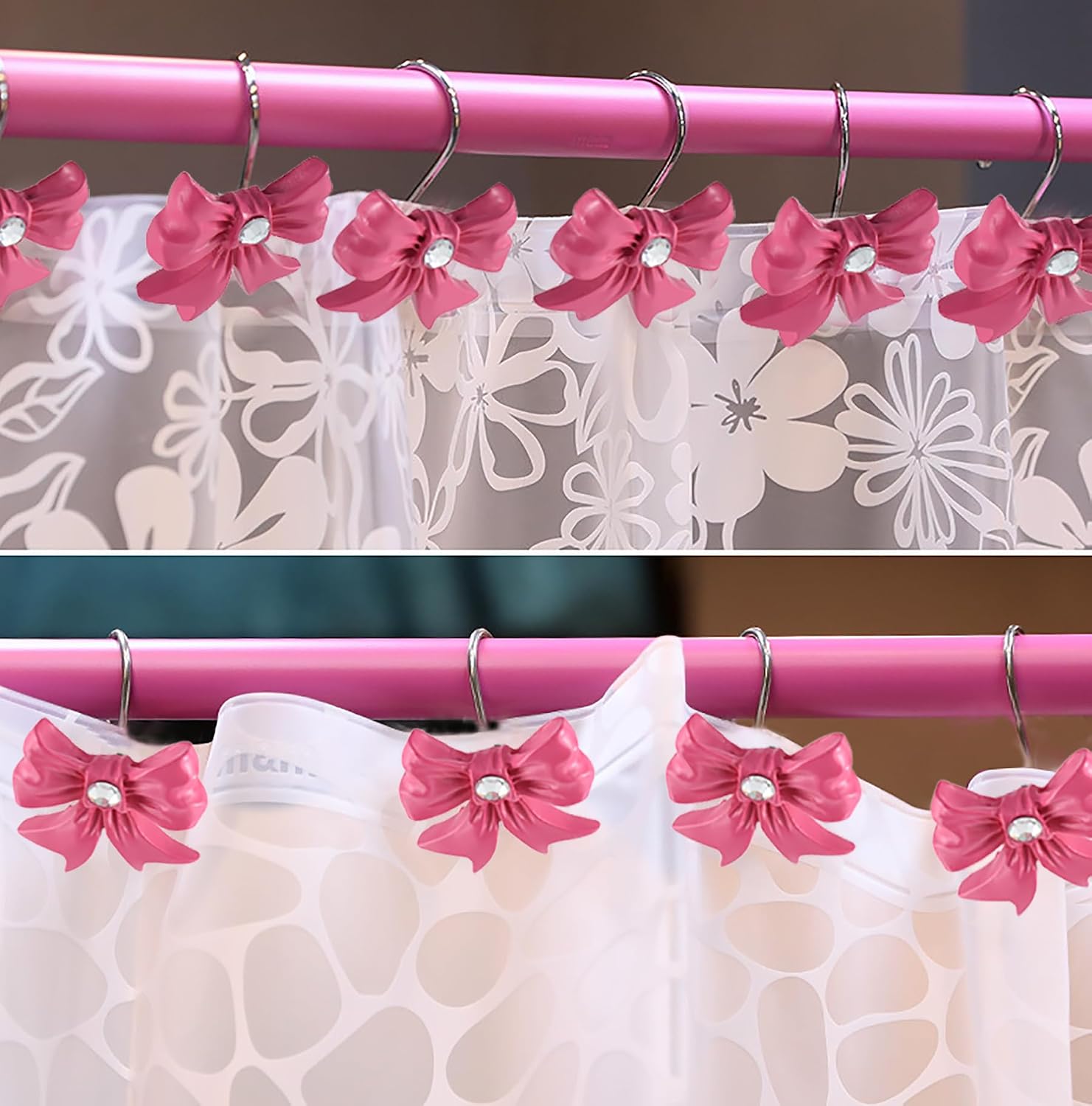 12PCS Red Shower Hooks for Shower Curtain Cute Plastic Shower Curtain Hook Rust Proof Rings Shower Clips for Curtains image 3