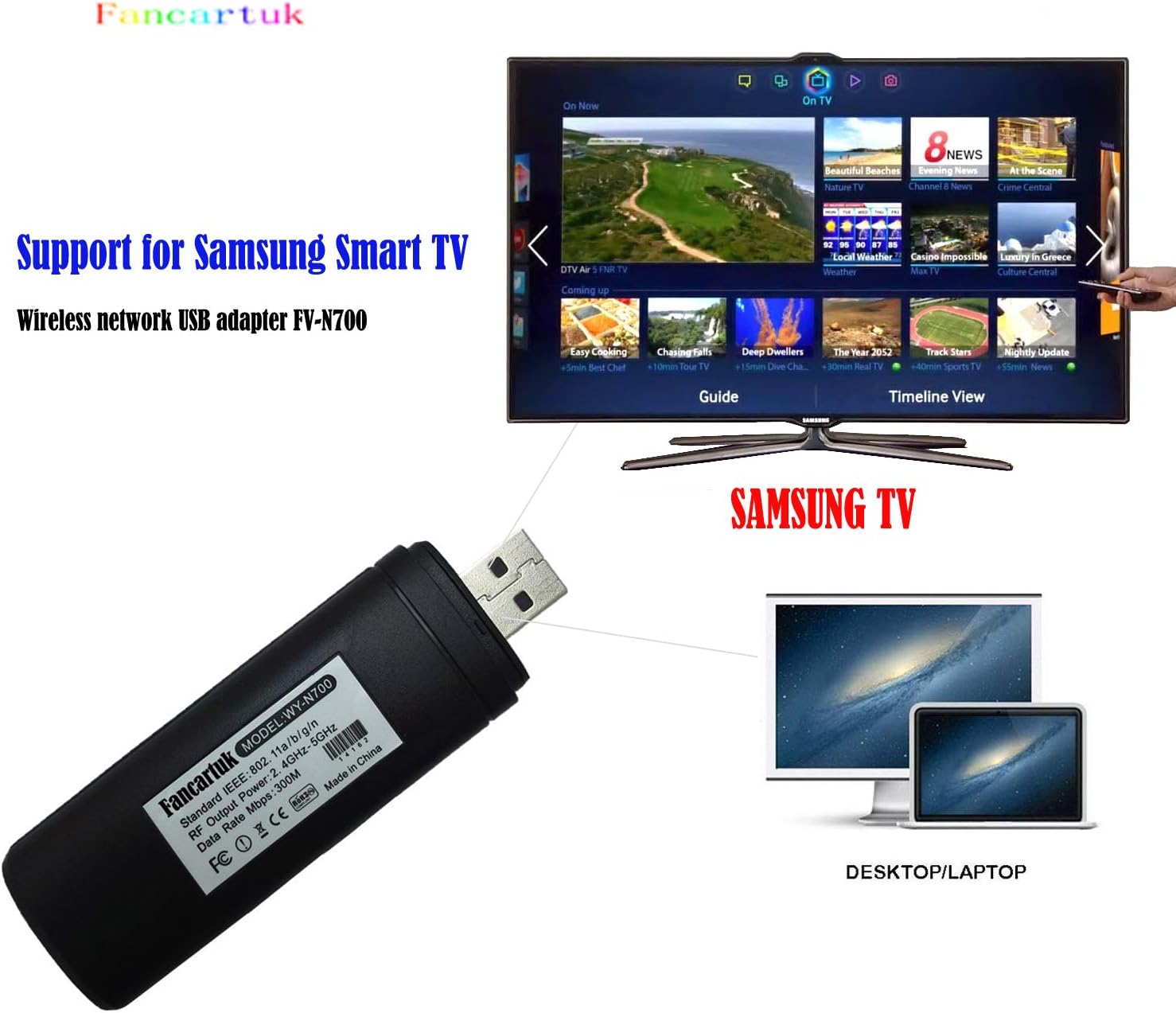 Fenvi USB TV Wireless Wi-Fi Adapter, 802.11ac 2.4GHz and 5GHz dual-band Wireless Network USB Wifi Adapter for Samsung Smart TV WIS12ABGNX WIS09ABGN UE22H5000 300M