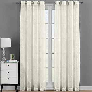 Royal Bedding Andora Beige Sheer Panels, Top Grommet Embroidered Sheer Curtain Panels, Set of 2, 54Wx108L inches Each,