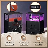 Vista 6 de WLIVE Nightstand with Charging Station, 31.9" H Nightstand with 3 Fabric Drawers, LED Bedside Table with USB Ports and Outlets, End Table for Dorm