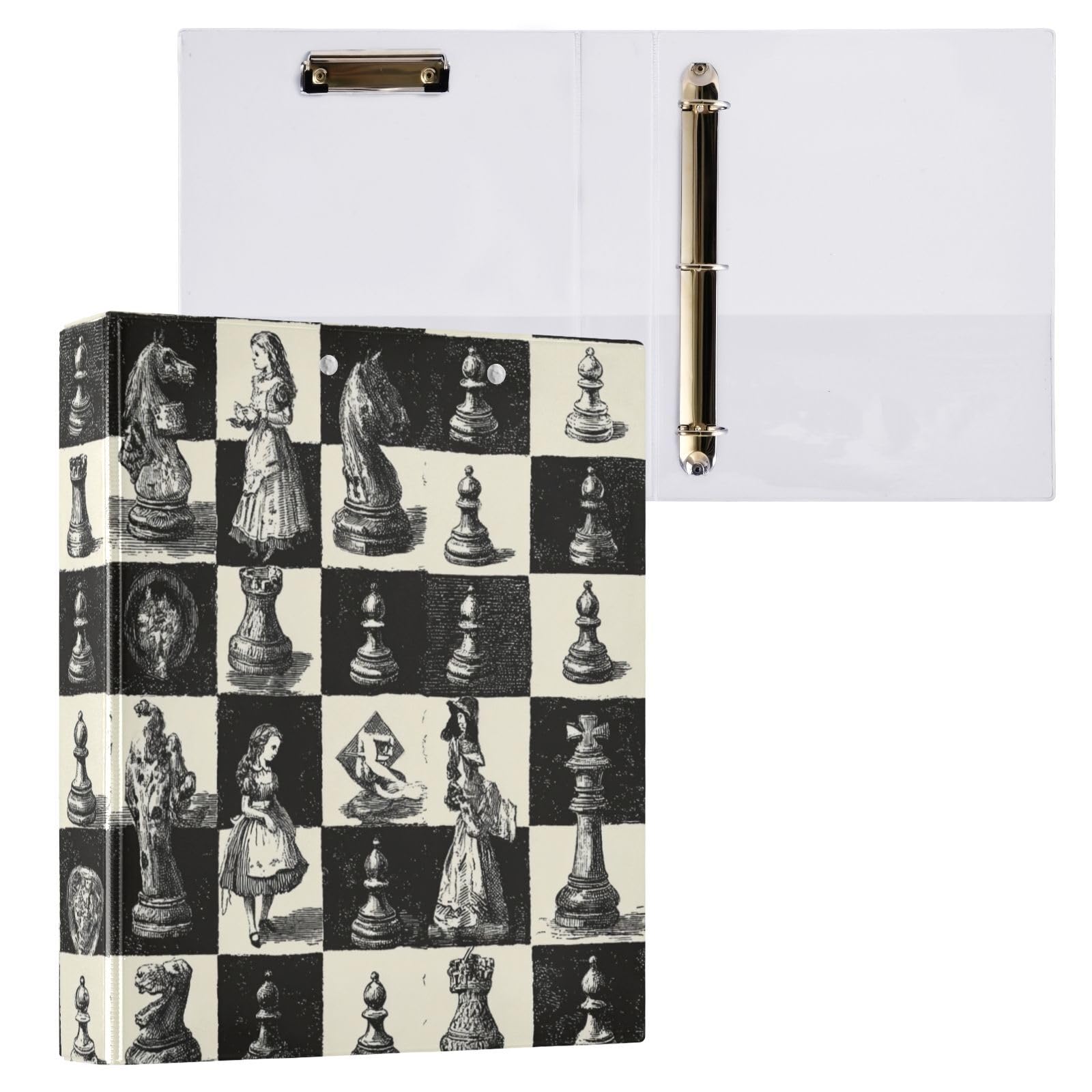 Kcldeci Raccoglitore a 3 anelli con copertina rigida, scacchiera da 3,8 cm, anelli rotondi con tasche interne, per scuola, ufficio, ricette, raccoglitori, confezione da 2