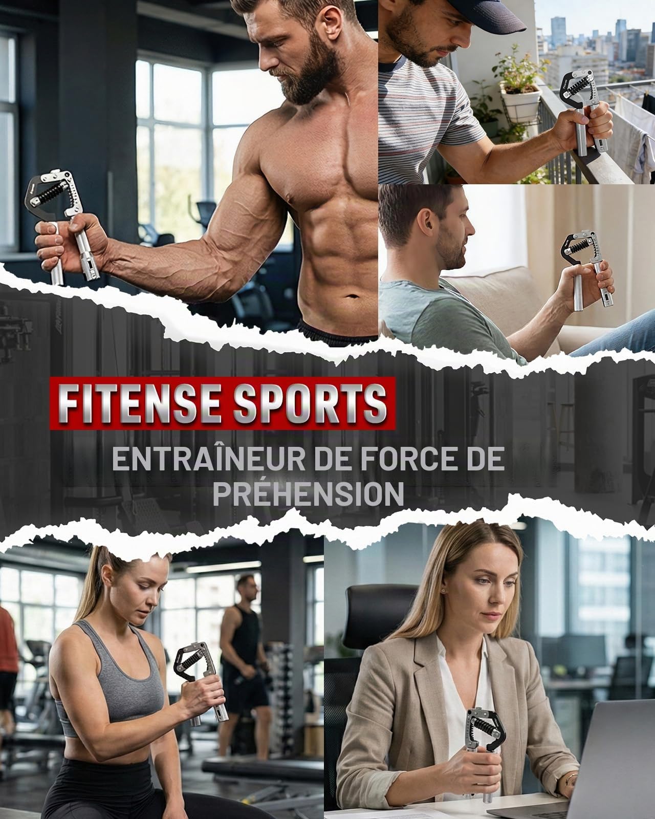 Fitense Appareil de Musculation Mains et Doigts, Renforceur de Force de Préhension Réglable (50-225lb/22-102kg), Entraîneur Avant-Bras et Poignets, Poignées Réglables pour Développer Force et Muscles