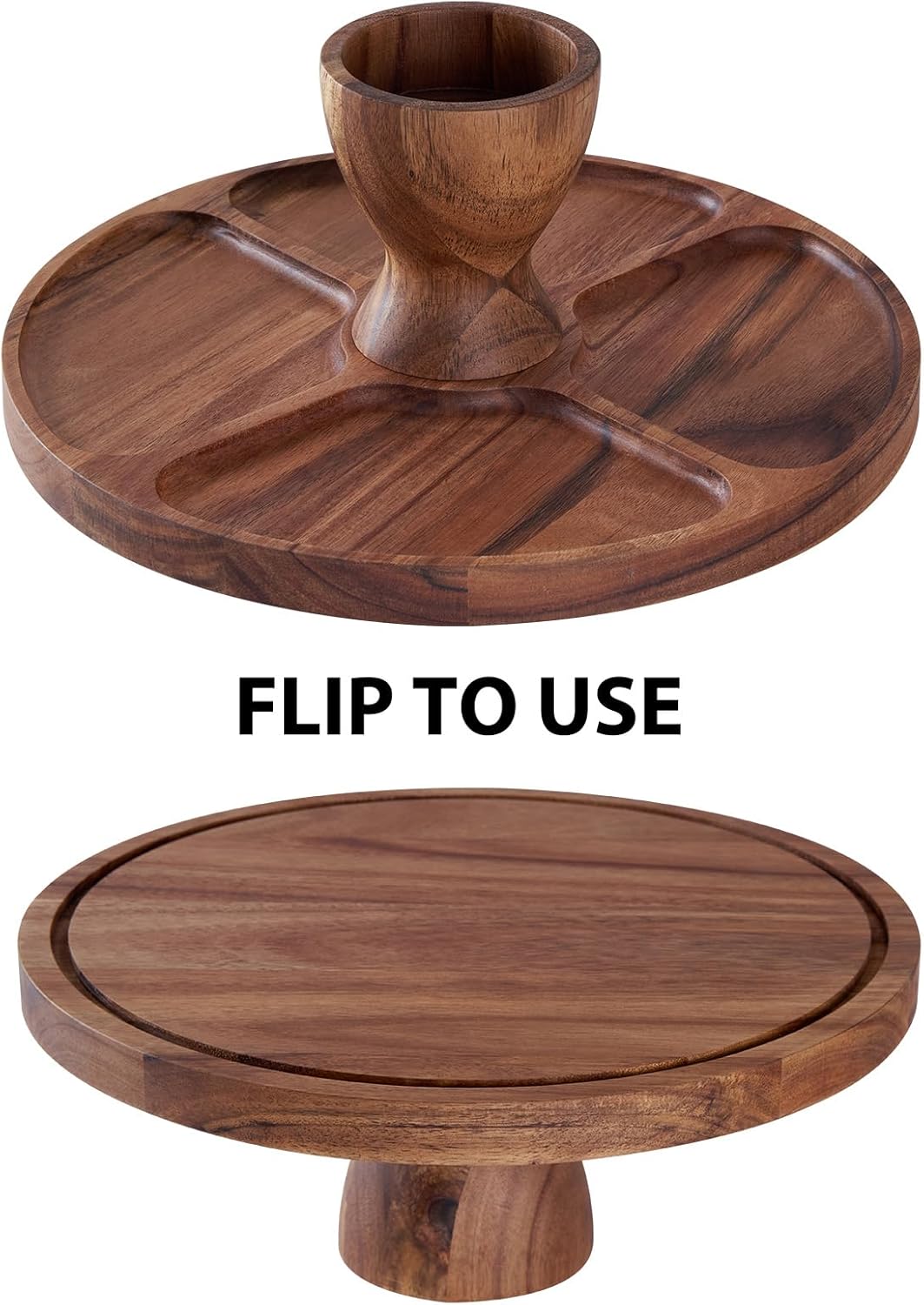 Buachois 12-Inch Cake Stand with Lid,2-in-1 Acacia Wood Serving Platter with Acrylic Dome,Multi-Functional Reversible Dessert Display Stand for Charcuterie Board,Cheese,Fruit,Chips & Dips,Party Decor