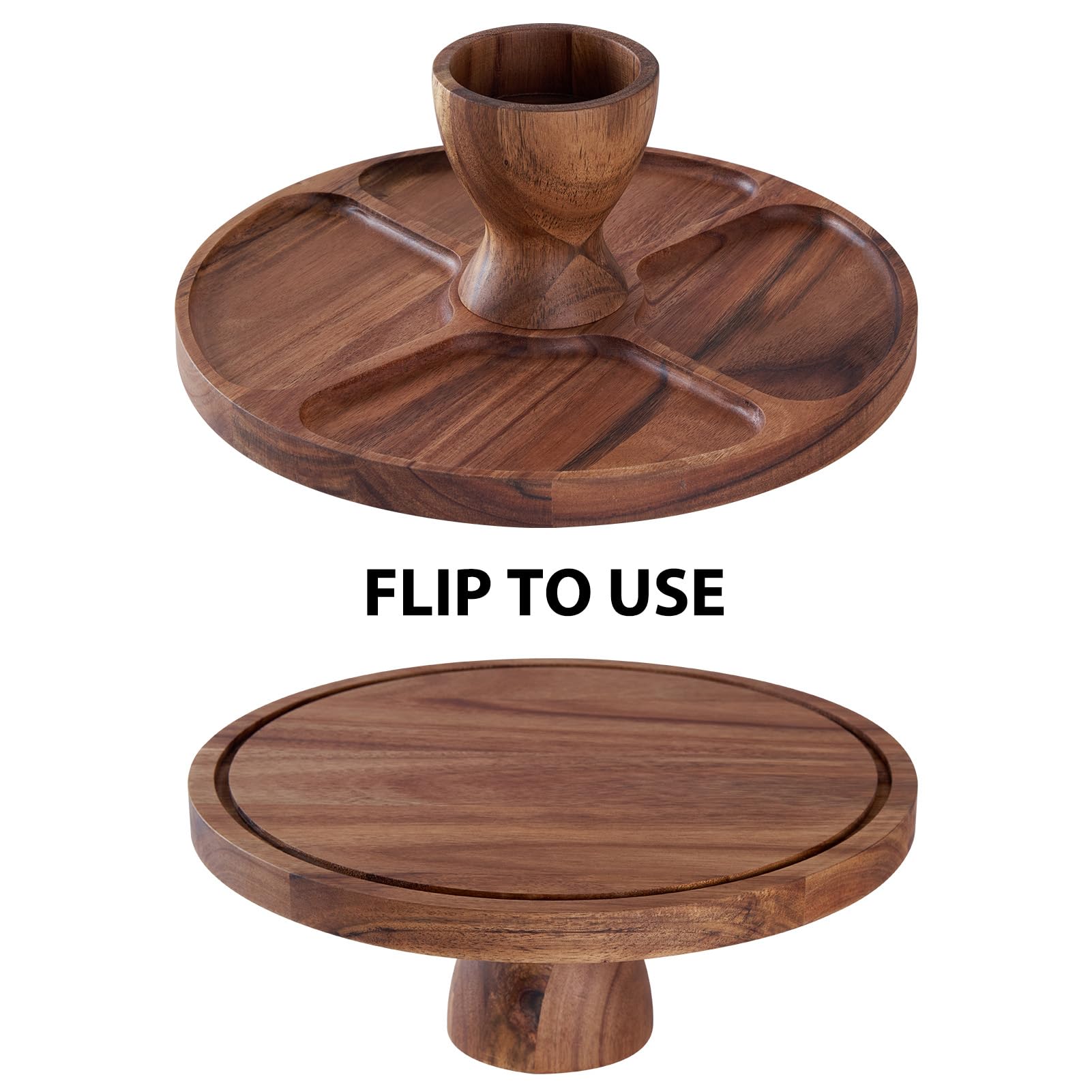 Buachois Soporte para Pasteles con Tapa y Patas, Ø 30 cm / 12 Pulgadas Pastel Tapa, Madera 2 en 1 Mesa de Doble Plaón de Charcutería de Redondo de Postres con Cúpula para Bandeja de Queso y Frutas