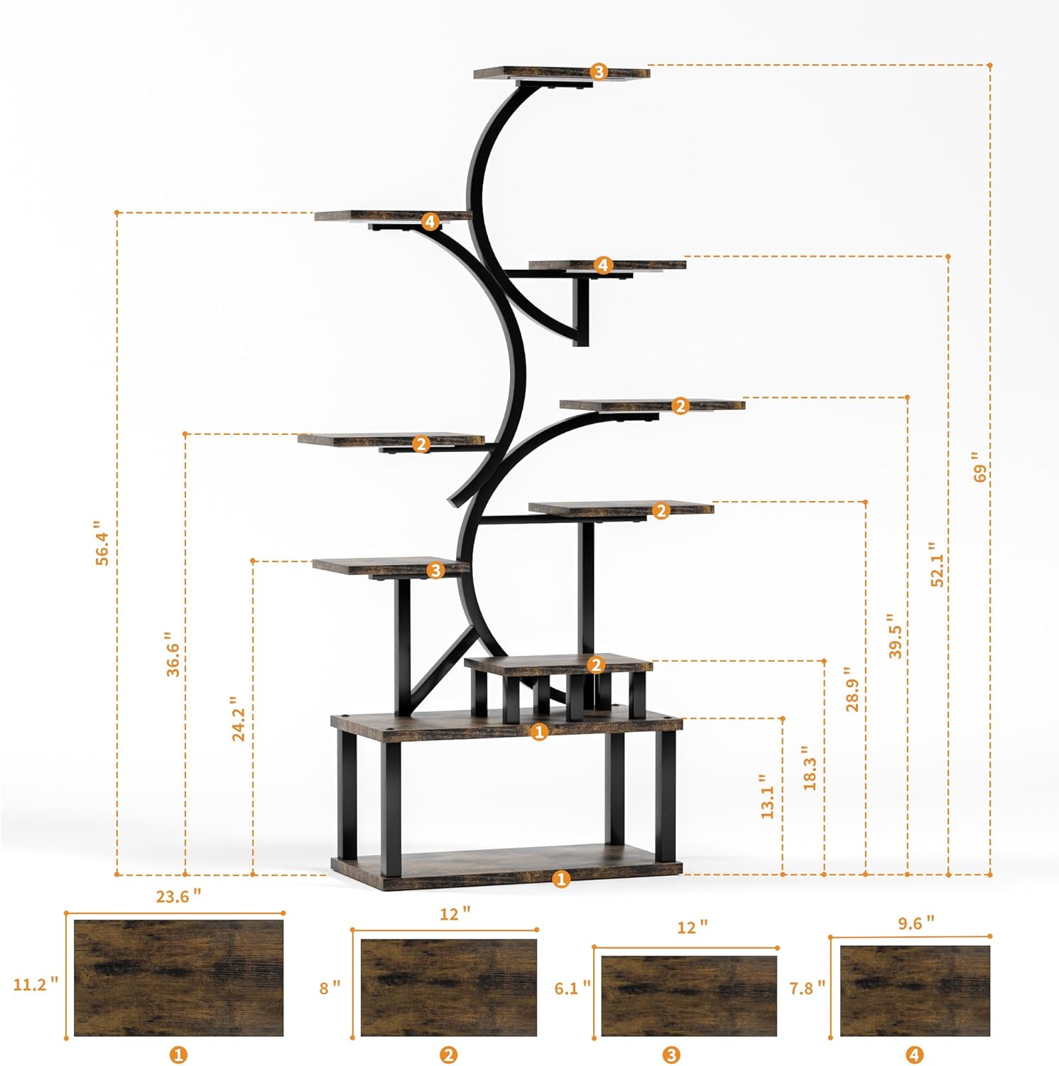 10-Tier Plant Stand, 69 Inch Tall S-Shaped Corner Plant Rack with 5 Grow Lights, for Indoor Plants, Living Room, Garden and Patio