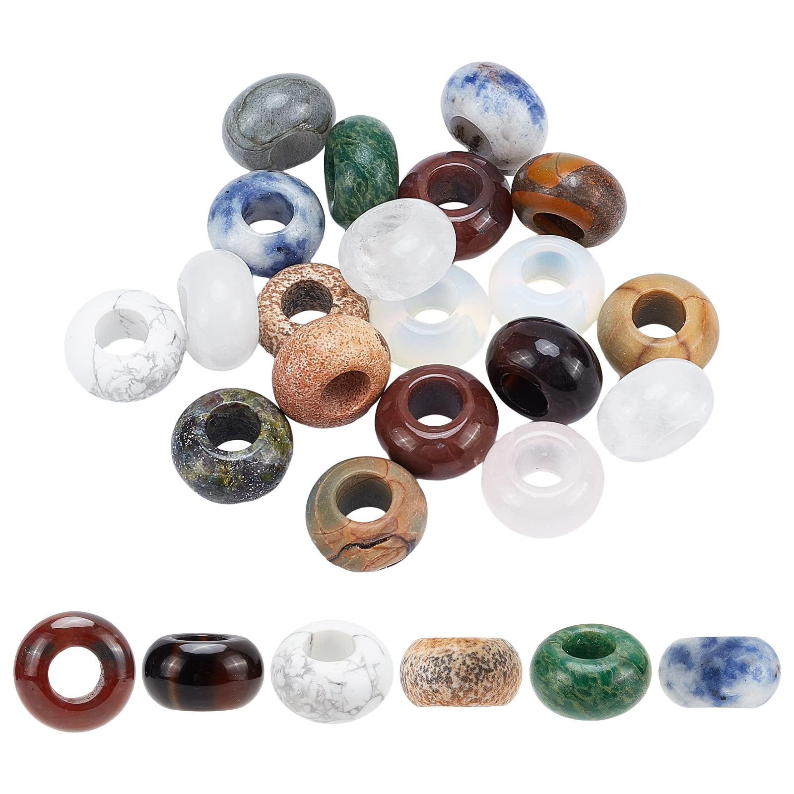 NBEADS 24 Perline Europee In Pietre Preziose Miste – 6 Stili, 2 Misure Con Foro Grande Per Creazione Gioielli Fai Da Te
