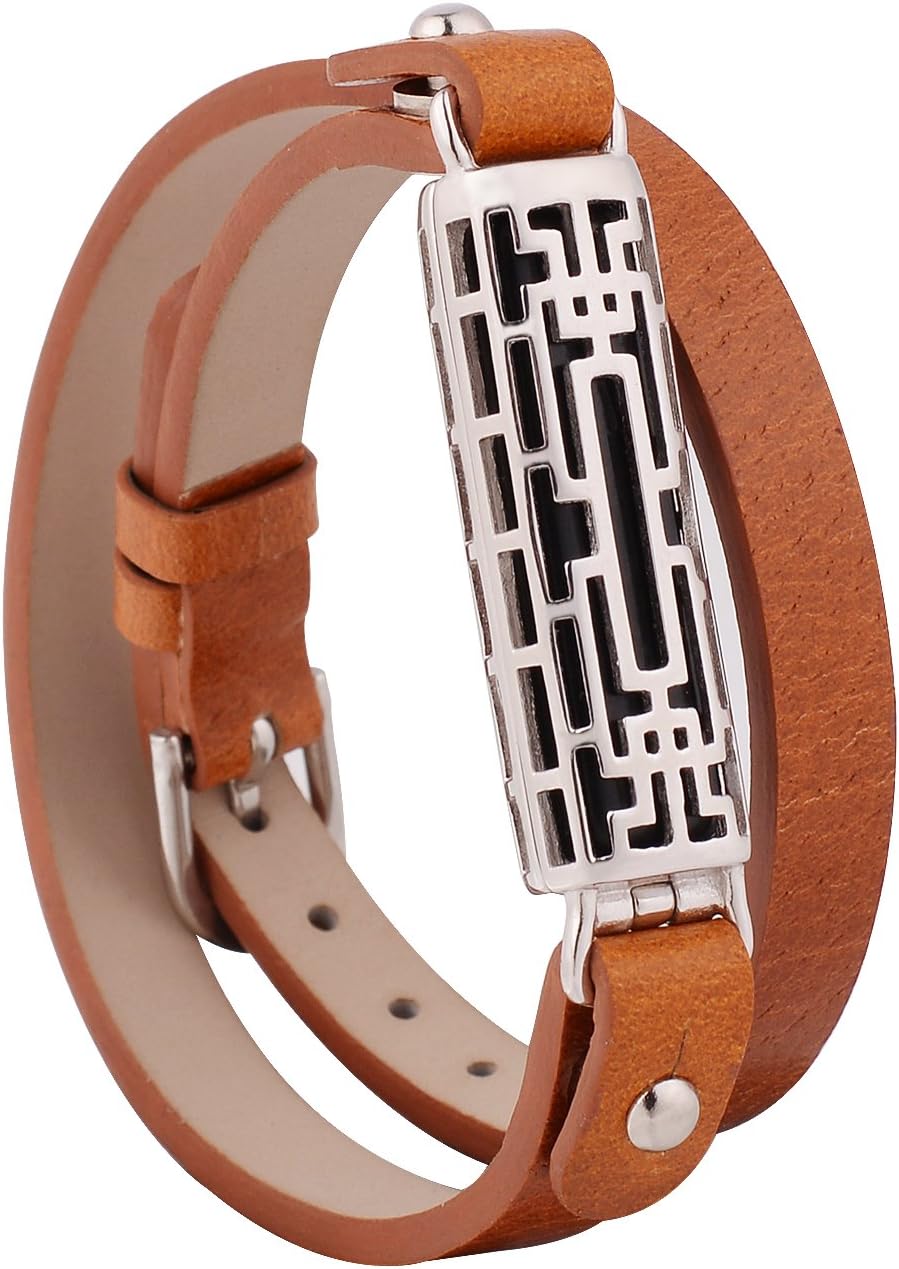 Electric Accessory Watch Bracelet Activity Tracker Accessory Adjustable Replacement Leather Watch Band Bracelet Strap with Clip Holder for Fitbit Flex 2 (Brown & Silver, Double Band)