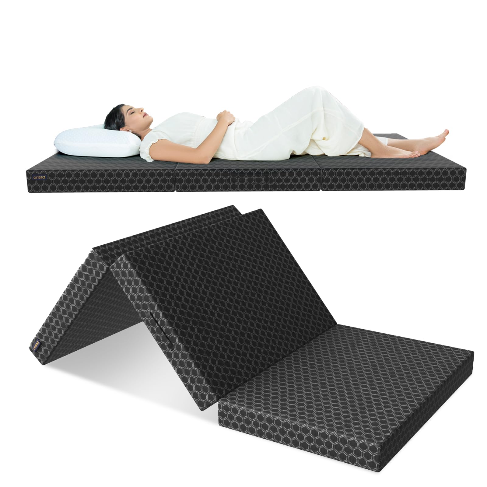 Orista™ Foldable Memory Foam Mattress Single Bed | 72x36x4 Inch | Compact & Portable, 3-Fold Design | Perfect for Floor Sleeping, Guests, and Travel| Black Jacquard-image-36