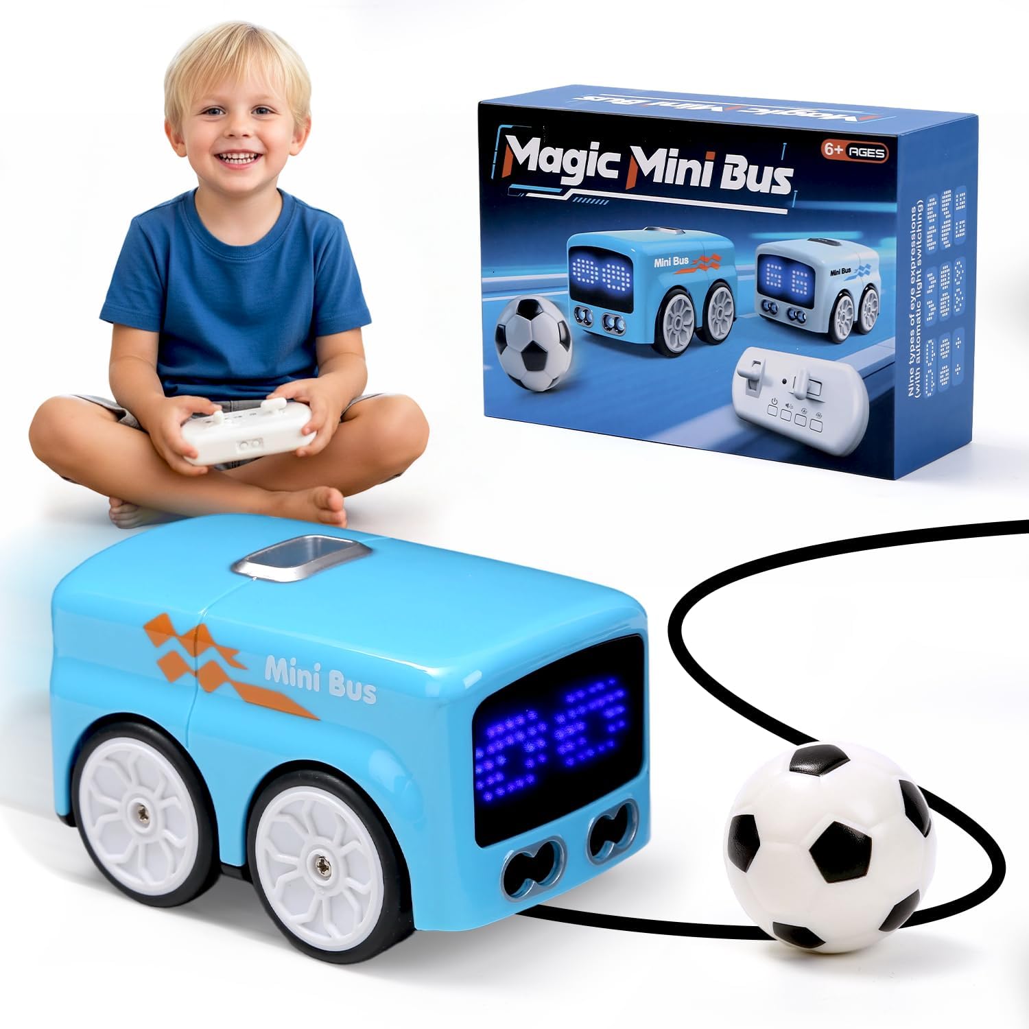 Magic Mini RC Bus, 2.4 GHZ Inductive Car that Follows Drawn Line, Interactive Magic Mini Bus with Gestures Follow & Escape Modes, Idea Present for 6+ Kids Boys Girls and Adults (Blue)