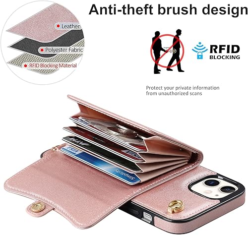 Miniatura 4 de Asuwish Funda de teléfono para iPhone 11 6.1 con bloqueo RFID, tarjetero para tarjetas de crédito, correa cruzada de muñeca, soporte para celular,
