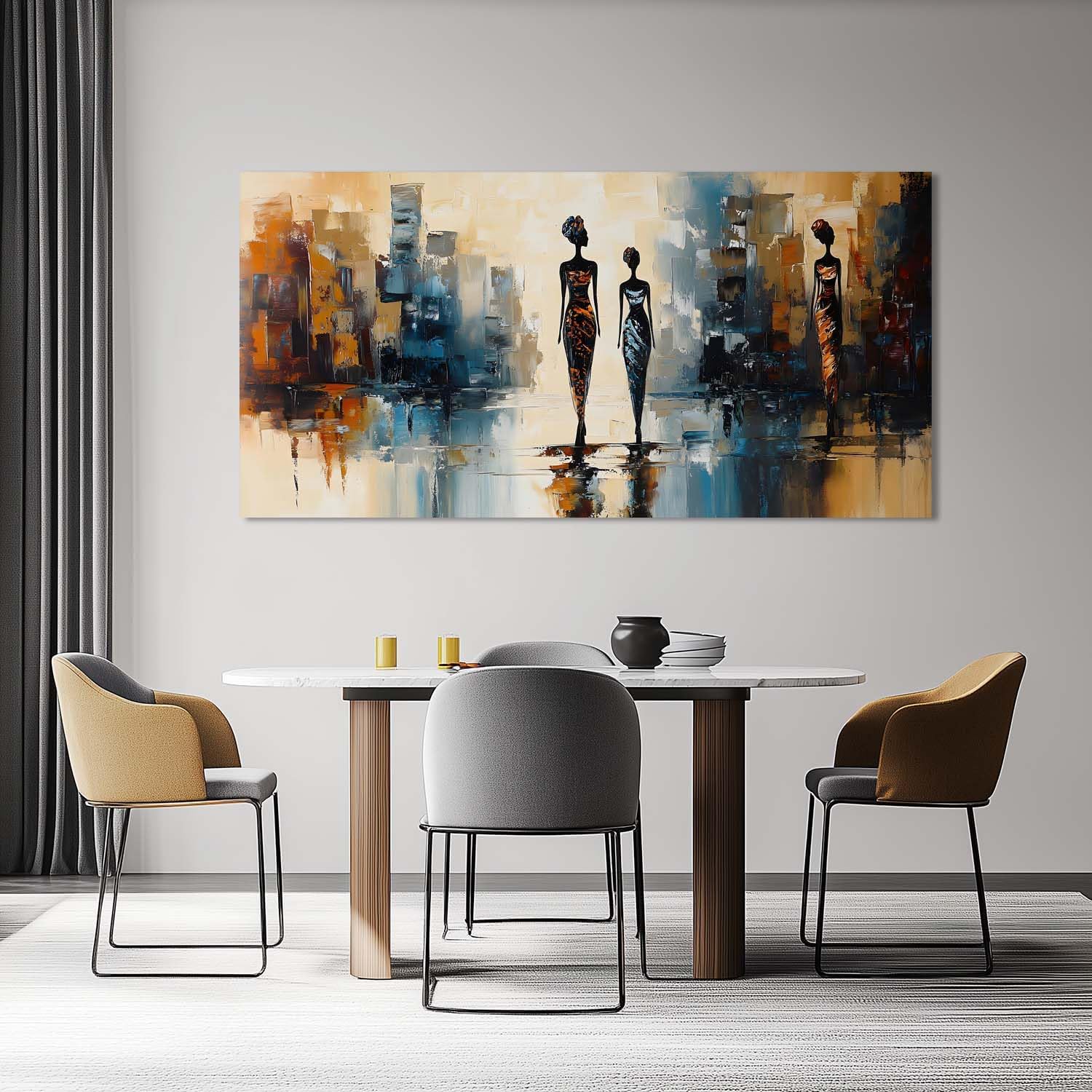 ZESTRILIA Gold African Silhouettes City Wall Art Modern Abstract Cityscape Canvas Painting Prints Artwork Office Hallway Bedroom Living Room Decor (40x20 Inches)