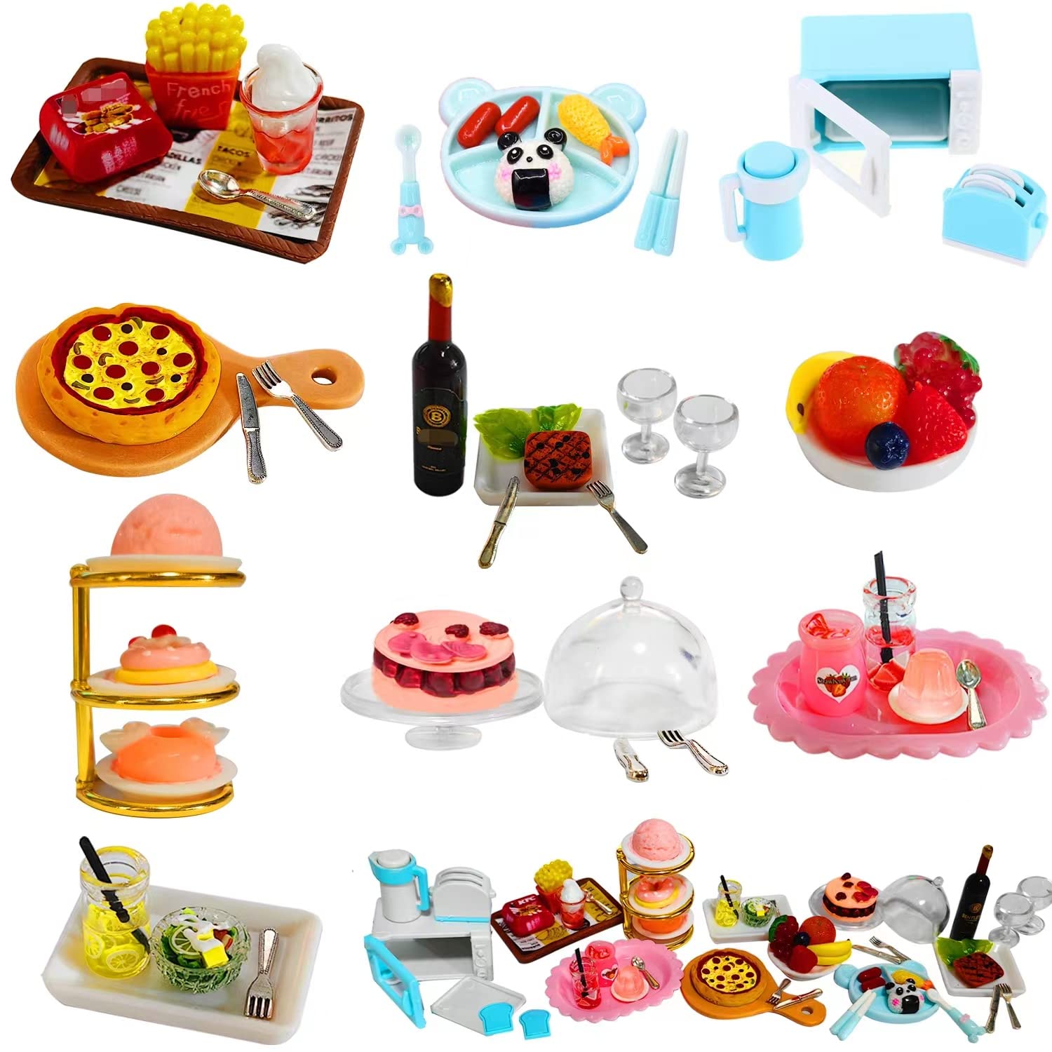 Doll Food Miniature Barbie Things 60 Pcs Miniature Food Drinks