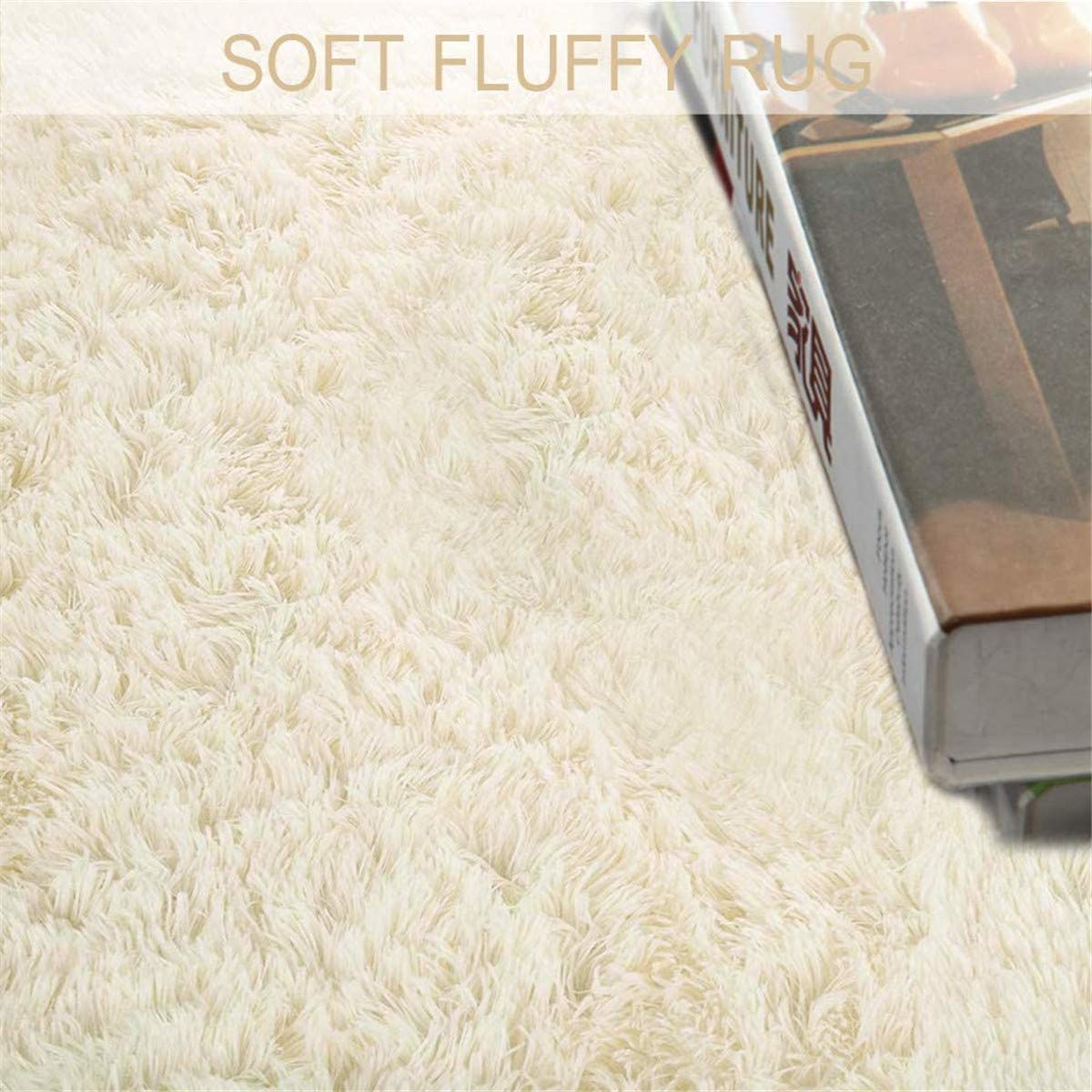 Hiser Rugs Tapis de Salon à Poils Longs Tapis de Sol Moelleux Shaggy Doux et Confortable Moderne Tapis Antidérapant Décoration Intérieure Tapis Moelleux pour Salon Chambre (Blanc,160x200cm)