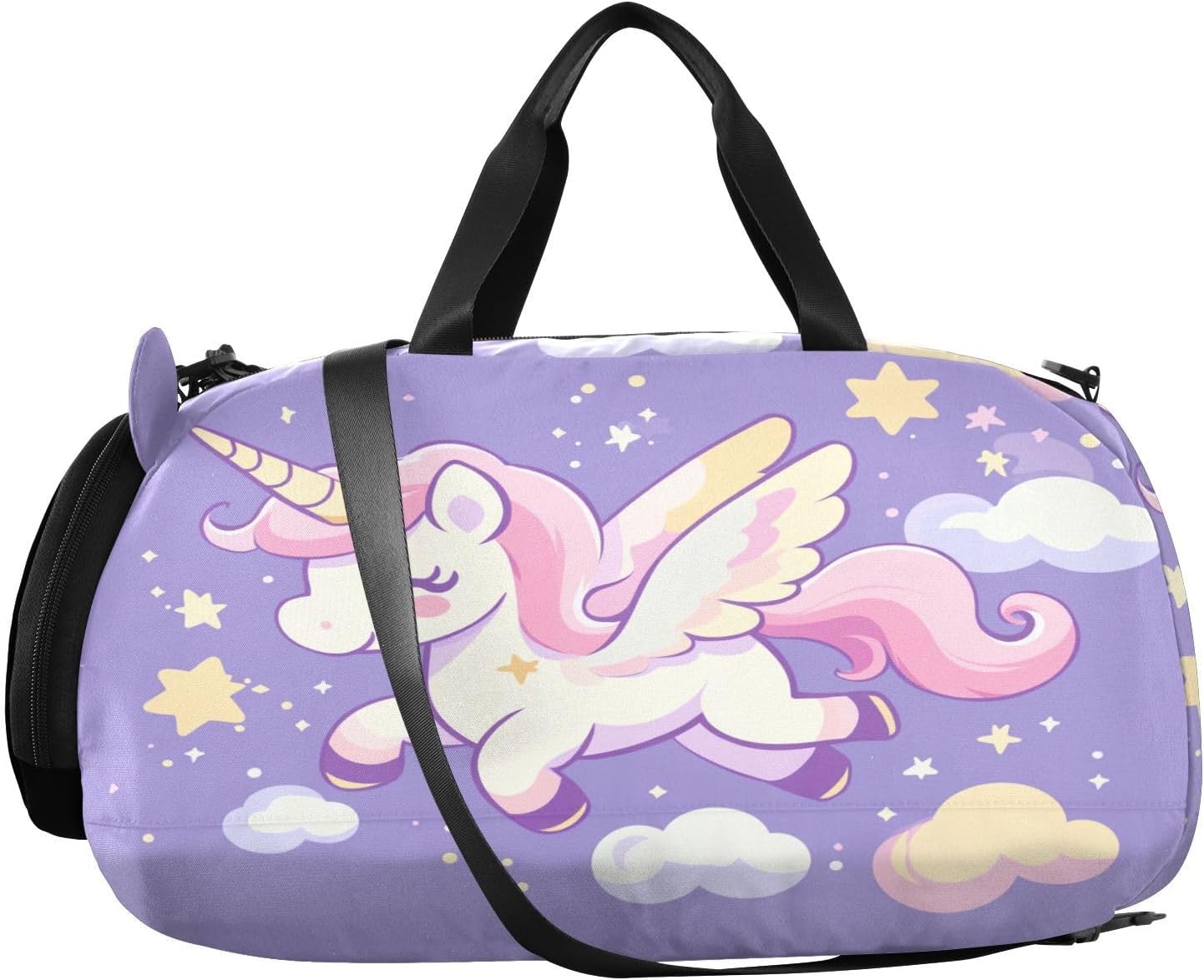 Unicorn Stars Lilac Kids Travel Duffel Bag for Boys Girls Overnight Weekend Tote Bag with Shoes Compartment for Sleepover Trip Beach