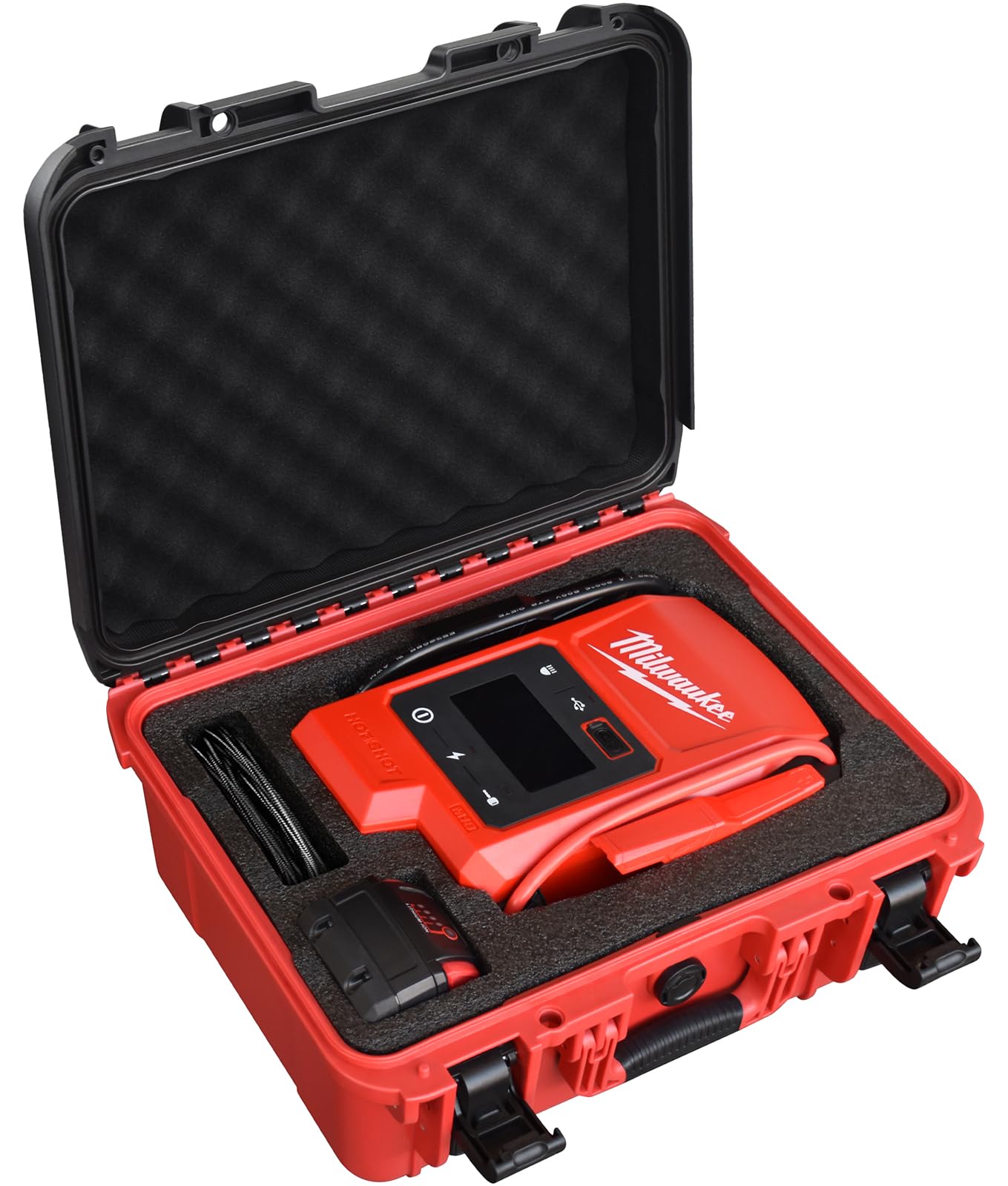 Wasserdichte Hartschalen-Tragetasche für Milwaukee M18 Hotshot Starthilfe 3841-20, maßgeschneiderte Schaumstoff-Schutz-Aufbewahrungsbox für Starthilfe + 1 M18-Batterie, robuster Reise-Organizer (nur