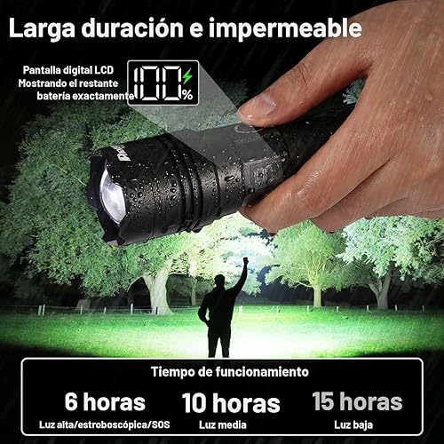 Miniatura 3 de PHIXTON Linternas recargables de 10000 lúmenes de alto alcance, 3280 pies, linterna LED USB C súper brillante de larga duración de 15 horas,