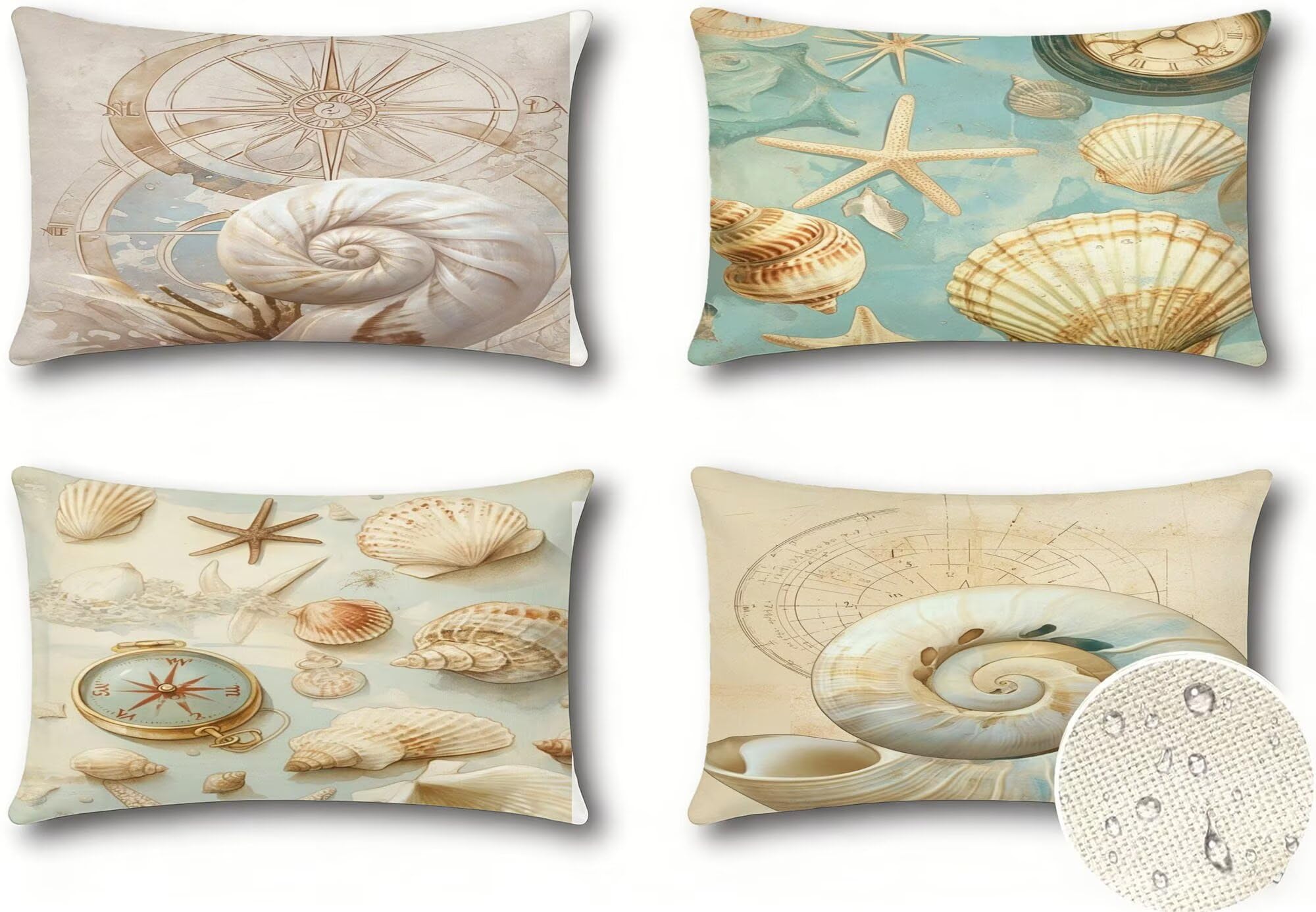 Generisch Outdoor Kissen Wetterfest 70x90cm Beige Dekokissen Kissenbezüge Muschel Kissenhülle Sommer Sofakissen für Wohnzimmer Schlafzimmer Garten Dekorative 4er Set. R-5264