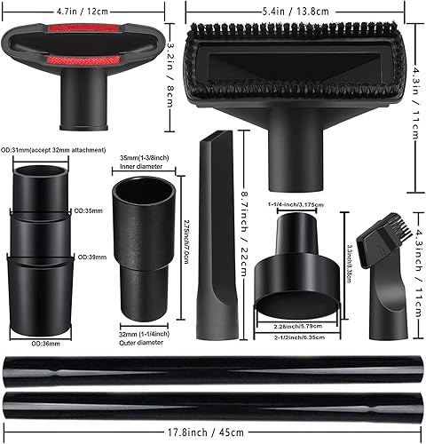 Miniatura 2 de 13Pcs Universal Vacuum Attachment Kit 1-1/4" Vacuum Hose Adapter Wet Dry Plastic Vacuum Cleaners Accessories with Extension Wand Horse Hair Brush