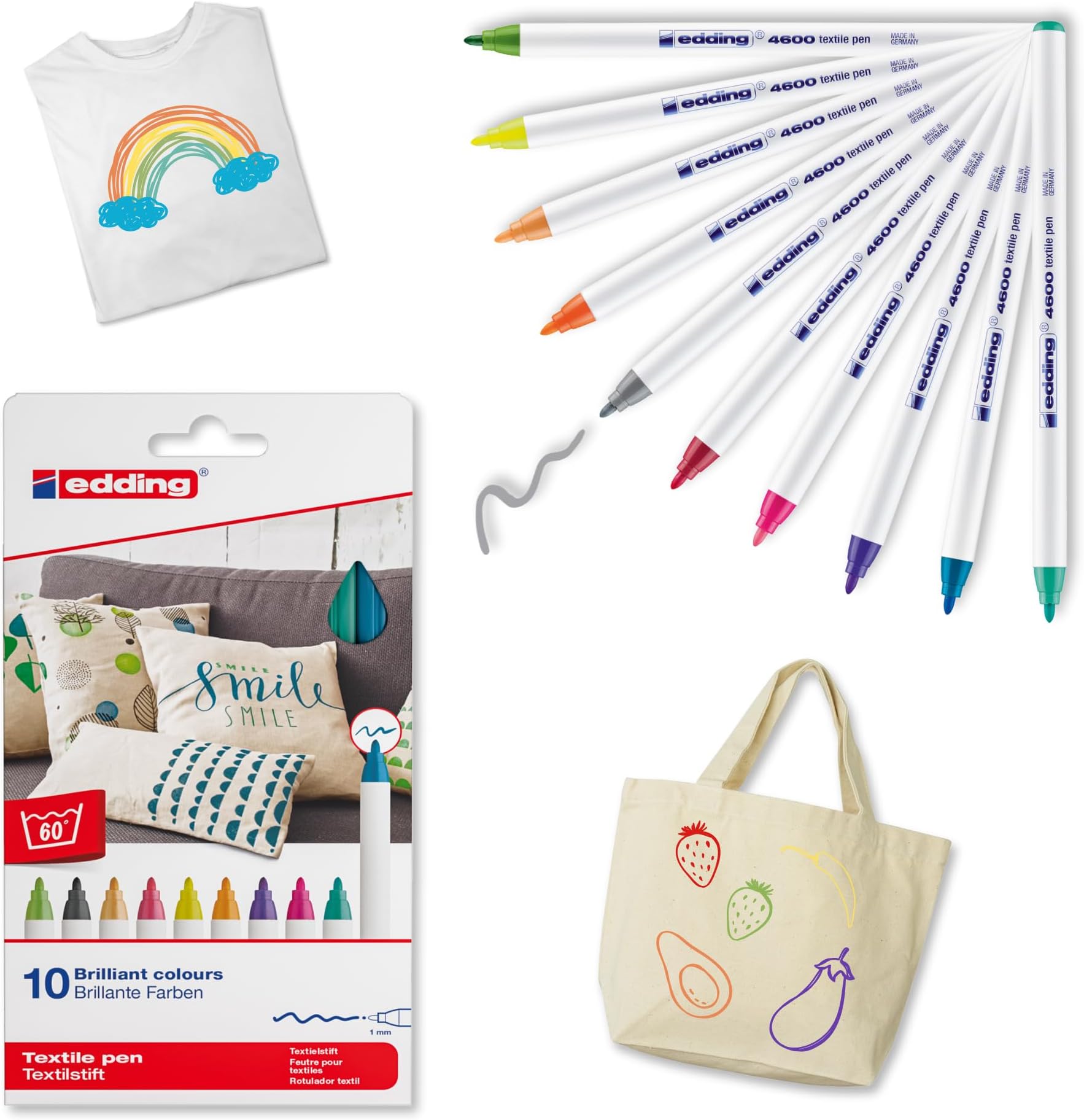 4600 Textile Marker Pens - 1mm Round Nib - Basic Colours - Wallet of 10