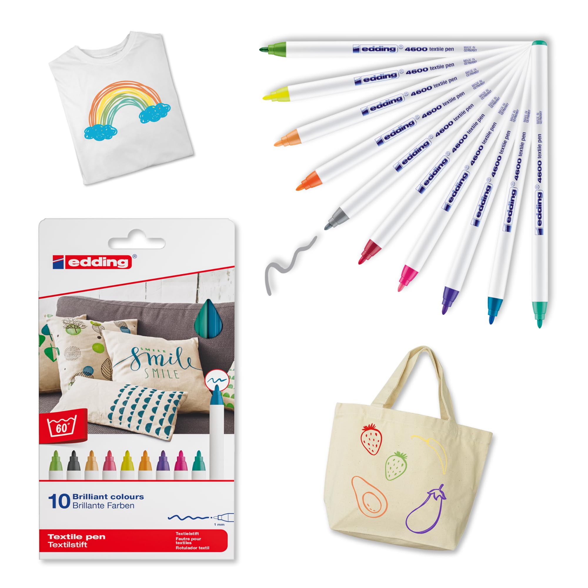 4600 Textile Marker Pens - 1mm Round Nib - Basic Colours - Wallet of 10