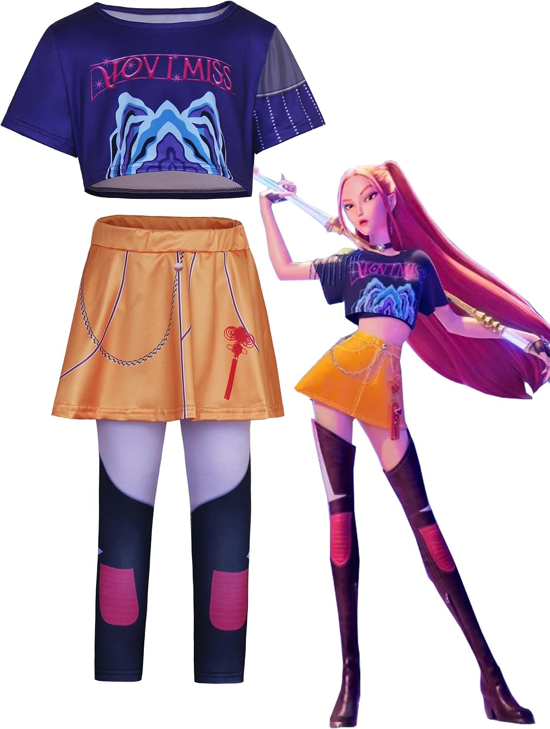 Demon Girls Cosplay Halloween Hunters Costume Top and Pants Set for 3–14 Yrs Events and Parties