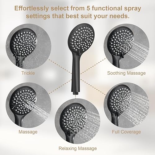 Miniatura 3 de Barra deslizante de ducha ajustable con cabezal de ducha de mano de 5 funciones, combo de barra deslizante de acero inoxidable con manguera
