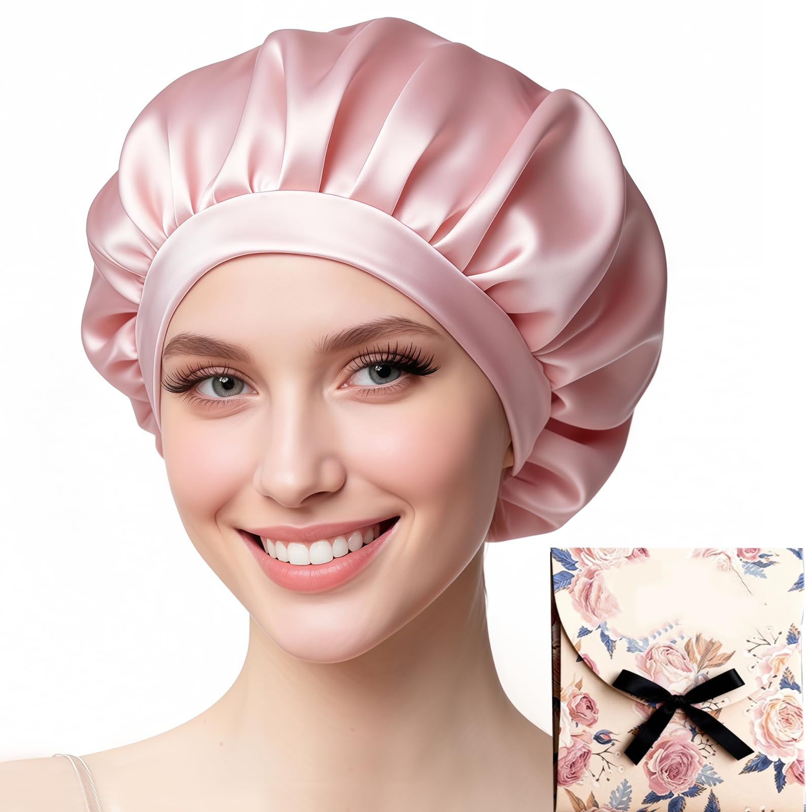 AquaAria 22 Momme 100% Maulbeerseide Schlafmütze Verstellbar, Seidenhaube zum Schlafen, Nacht Schlafhaube, Haare Schützen, für Hause und Reisen