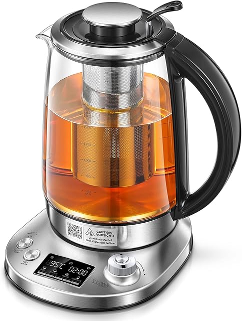 Kettle Electric with Variable Temperature Control - FOHERE Smart Glass Tea Kettle with 9 Presets - LCD Display - 2Hr Keep Warm - Removable Tea Infuser - Boil-Dry Protection - 2200W - 40~100