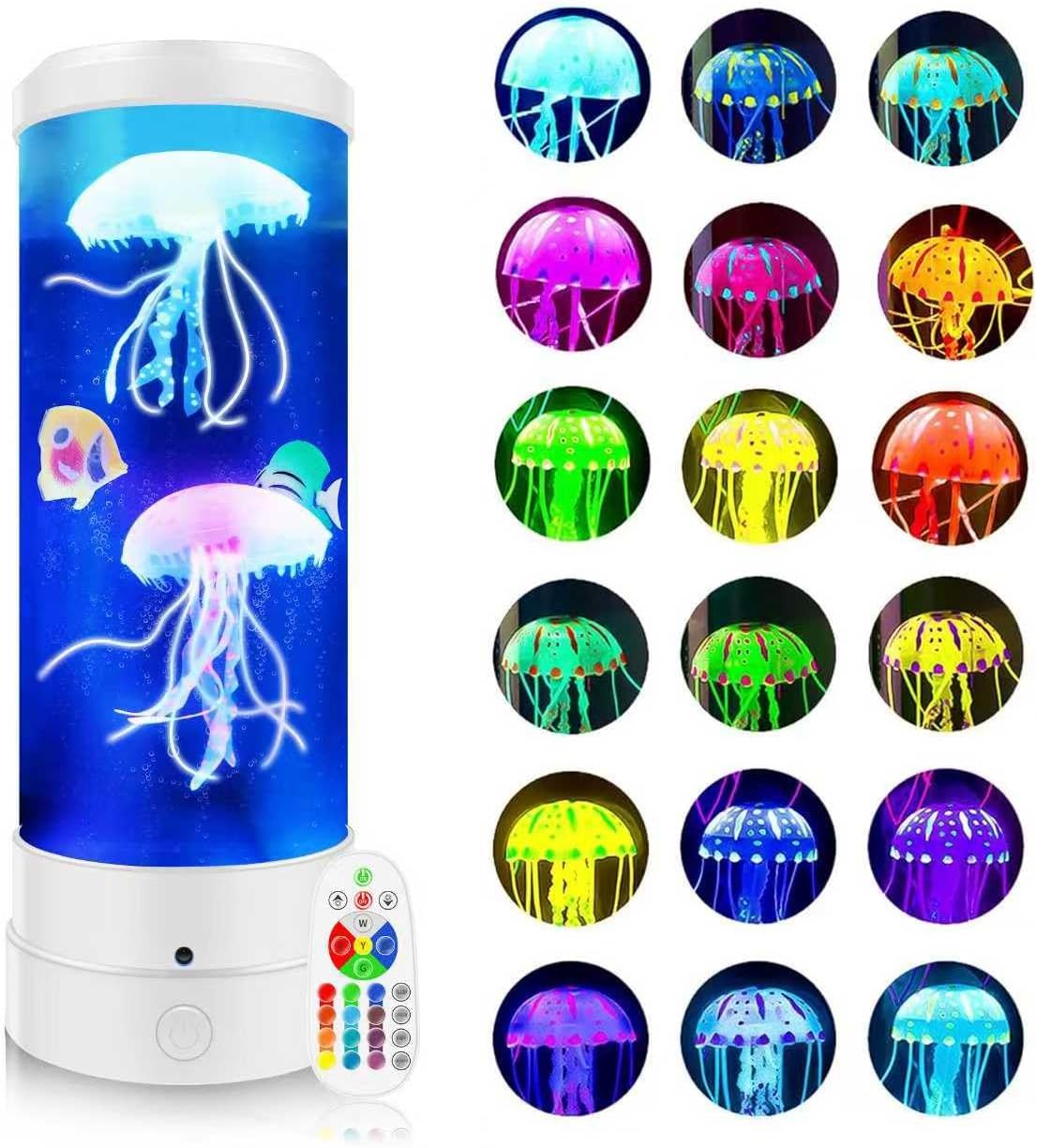 Jellyfish Lamp, 17 Colors Changing Table Lamp with Remote Control, USB Powered Jelly Fish Light Lamp, 4 Lighting Modes Water Lamp Christmas Halloween Gifts for Teen Boys Girls Room Decoration, White