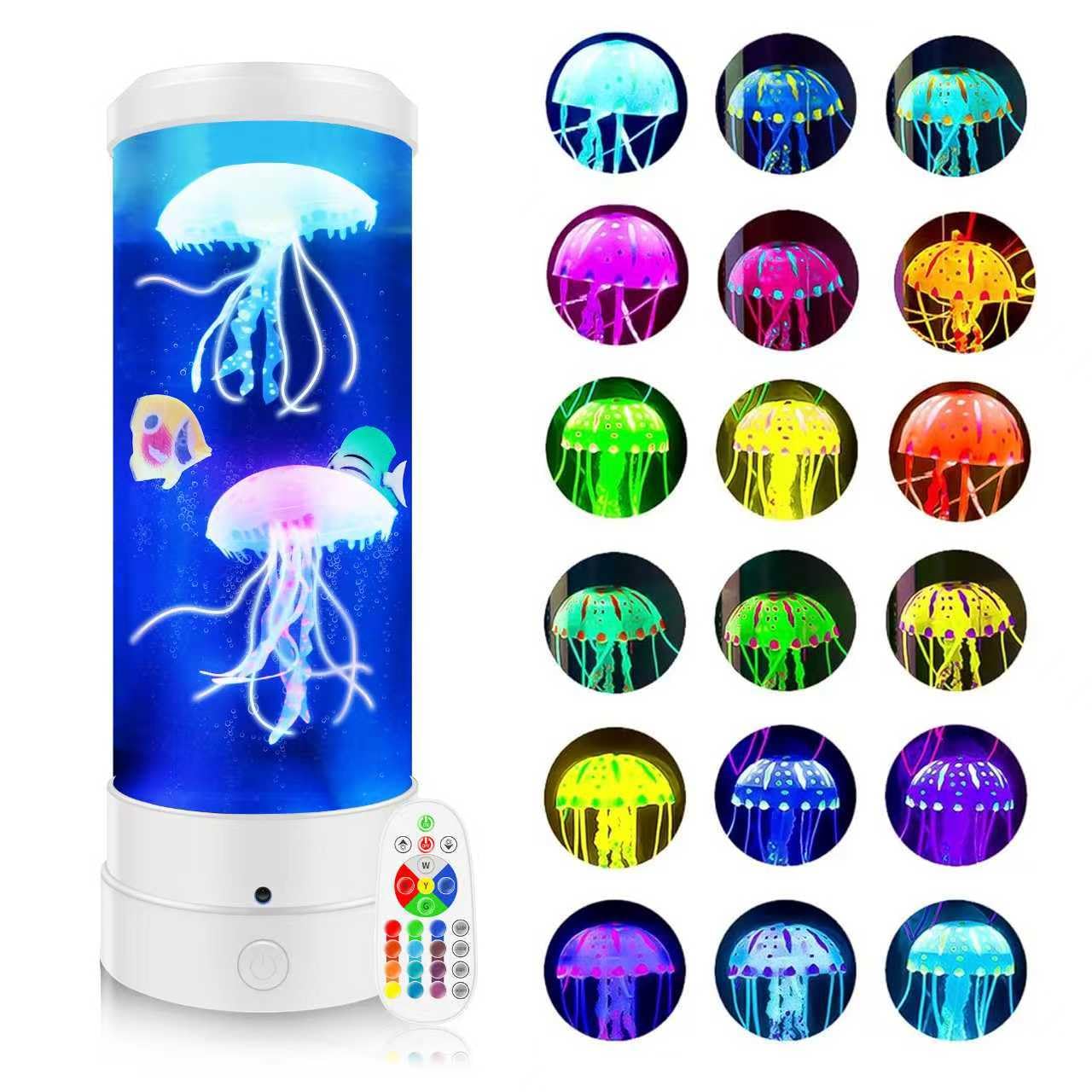 Jellyfish Lamp, 17 Colors Changing Table Lamp with Remote Control, USB Powered Jelly Fish Light Lamp, 4 Lighting Modes Water Lamp Christmas Halloween Gifts for Teen Boys Girls Room Decoration, White
