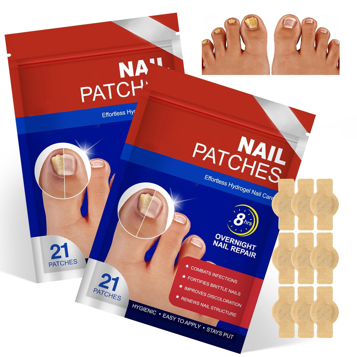 U5L-42 Stück Fungal Nail Patches Nagelpilz Pflaster Zehennagel Korrektur Patch Mehrzweck Pilz Nagel Patches für Beschädigte Nägel und das Erscheinungsbild Verfärbter Nägel (2 Packung)