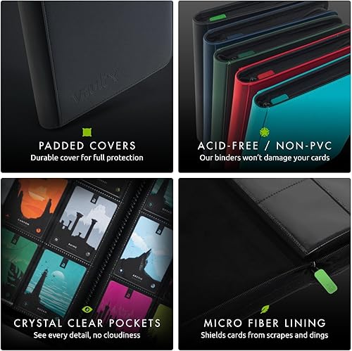 Miniatura 5 de Vault X Carpeta de 9 bolsillos con cremallera para tarjetas, 360 tarjetas, material de álbum Exo-Tec premium, 20 páginas de carga lateral, carpeta